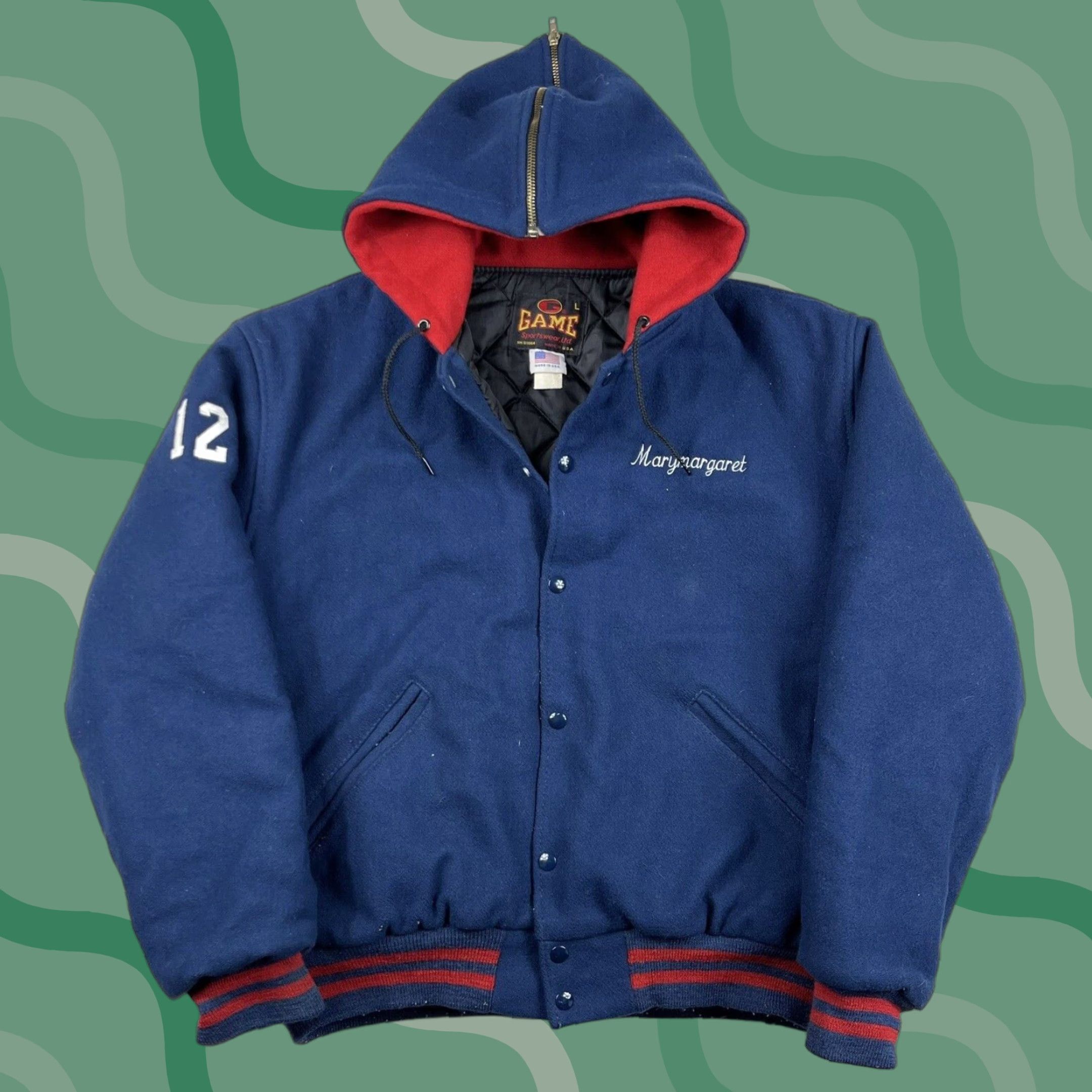 Vintage VINTAGE GAME Varsity Jacket | Jacket | Men L Blue Quilted Lined Wool Accents Band Collar 80s 90s Music School Athletic Concert Fall Spring Winter USA Size US L / EU 52-54 / 3 - 1 Thumbnail