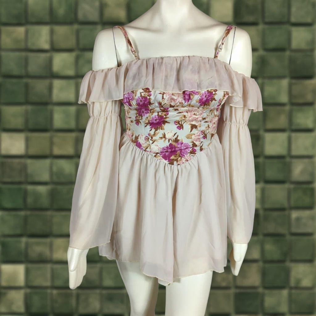 Cider Womens XS Mini Dress Off-Shoulder Corset Floral Medieval Renaissance Cottage Size XS / US 0-2 / IT 36-38 - 1 Thumbnail