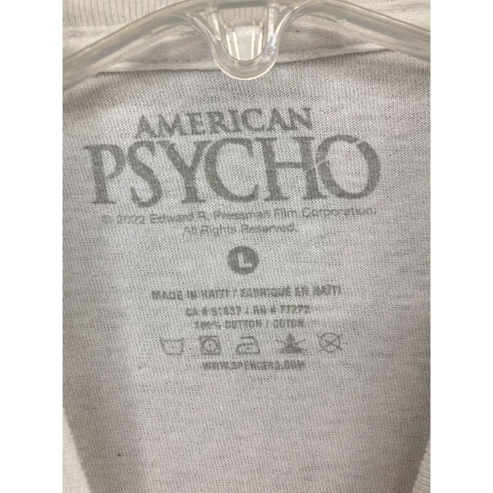 Vintage American Psycho TShirt Mens Large White 90s Graphic Print Crew Neck Cotton Short Sleeve Shirt Men 90s Theme Size US L / EU 52-54 / 3 - 5 Thumbnail