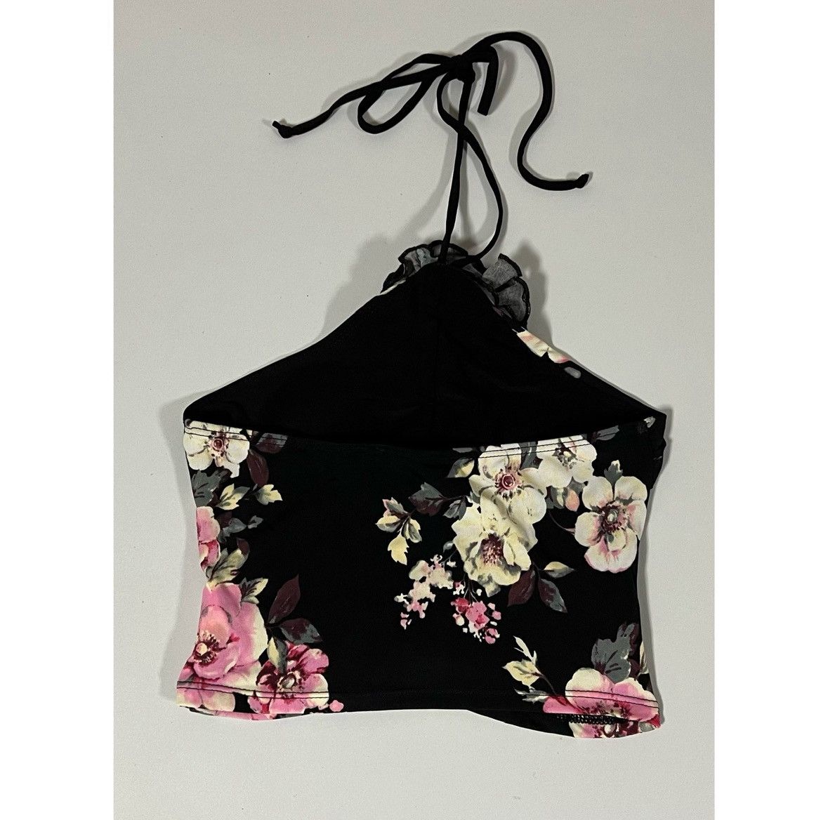 Vintage Black Flower Floral Ruched Halter Top Shirt Blouse Size S 🌸 Size S / US 4 / IT 40 - 4 Thumbnail