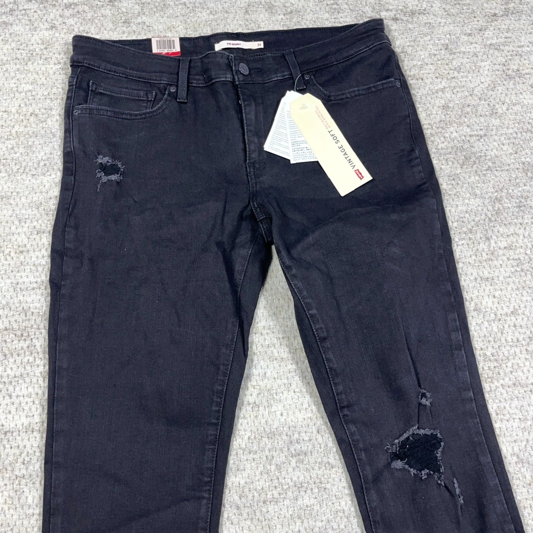 Levi's Levi's 711 Skinny Jeans Women 31 Black Mid Rise Distressed Stretch Jeans 31x30 Slim Logo 5-Pocket Size 24" / US 00 / IT 34 - 3 Thumbnail
