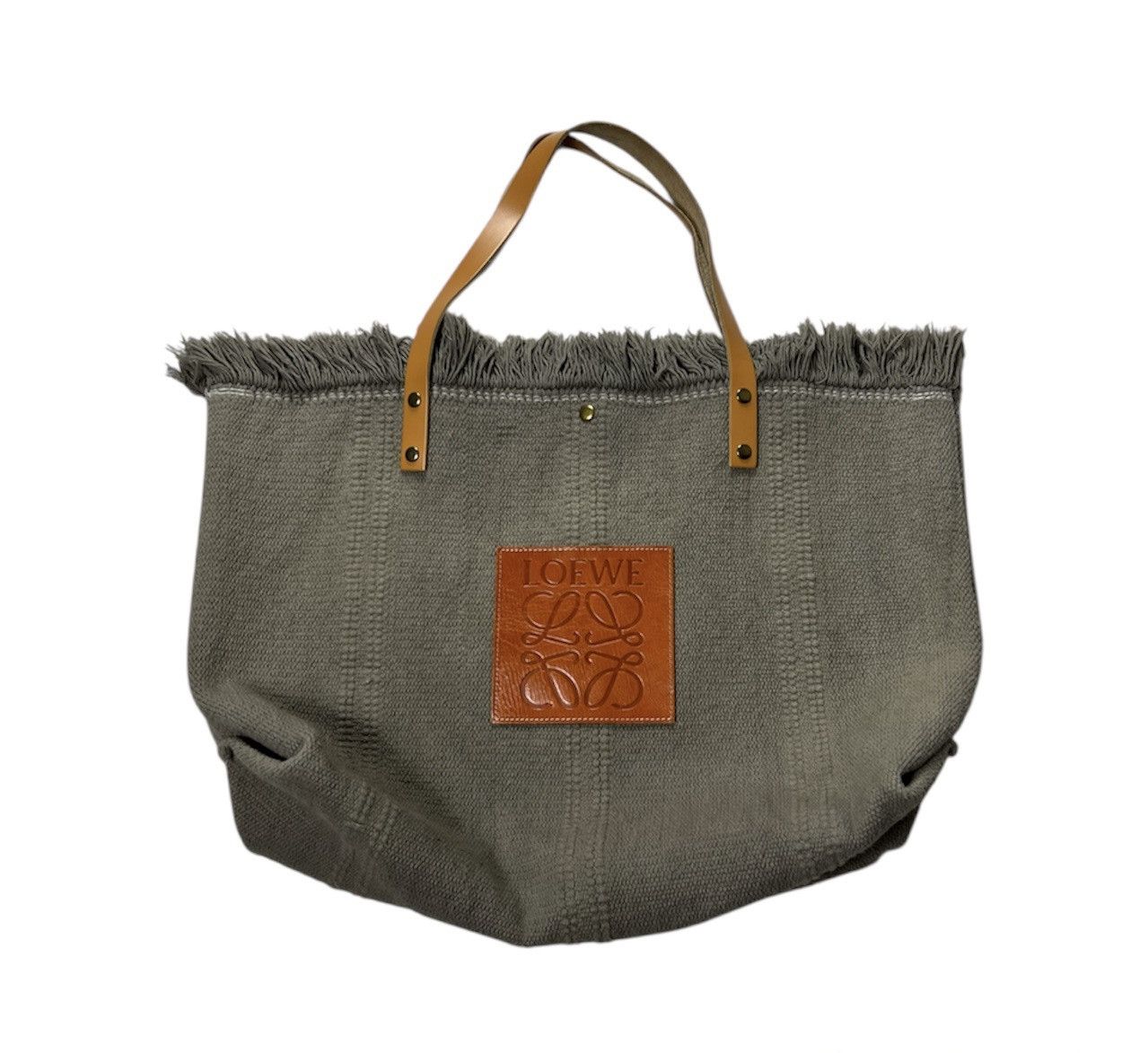 Loewe Loewe big tote bag knitted canvas fringle leather logo Size ONE SIZE - 1 Thumbnail