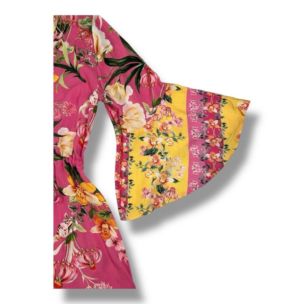 Other Maaji Botany Joy Kaftan Floral Pink Yellow Dress Bell Sleeve Size Large Size L / US 10 / IT 46 - 8 Thumbnail
