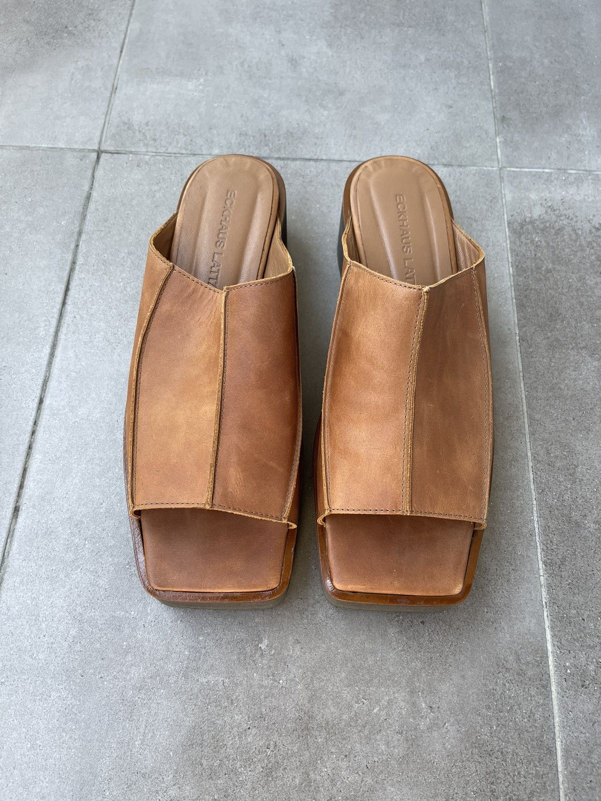 Eckhaus Latta !DS! SS23 Eckhaus Latta Tan Leather Men Slide M Size US 9 / EU 42 - 4 Thumbnail