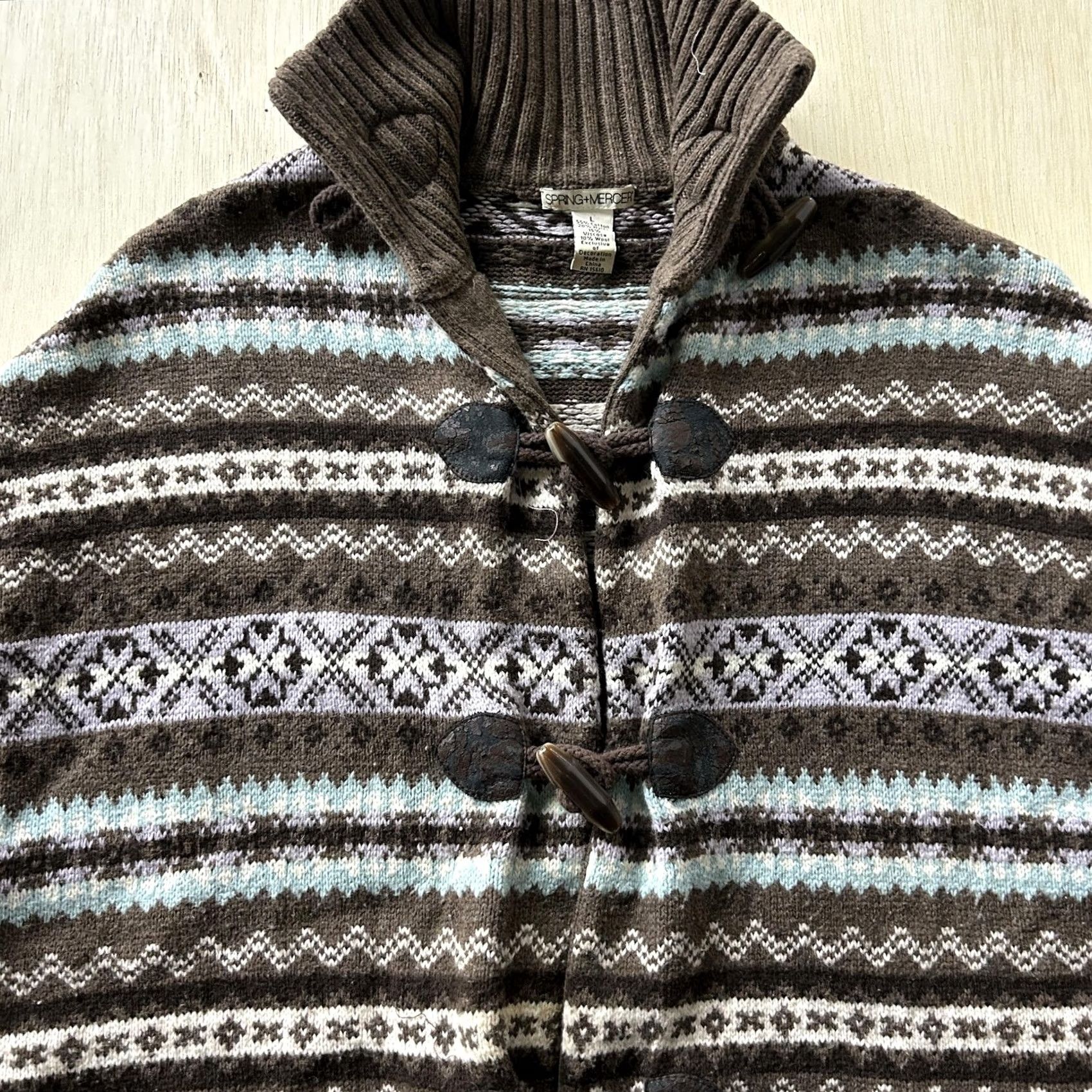 Vintage SPRING+MERCER Cardigan Sweater Womens L Brown Fair Isle Knit Short Sleeve Toggle Front Size L / US 10 / IT 46 - 3 Thumbnail