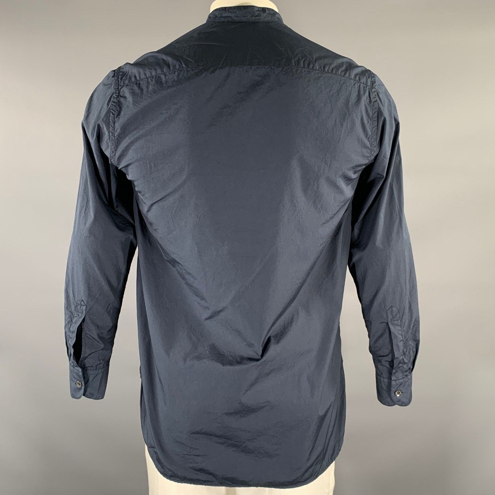 Barena BARENA Size XL Navy Cotton Band Collar Long Sleeve Shirt Size US XL / EU 56 / 4 - 4 Thumbnail