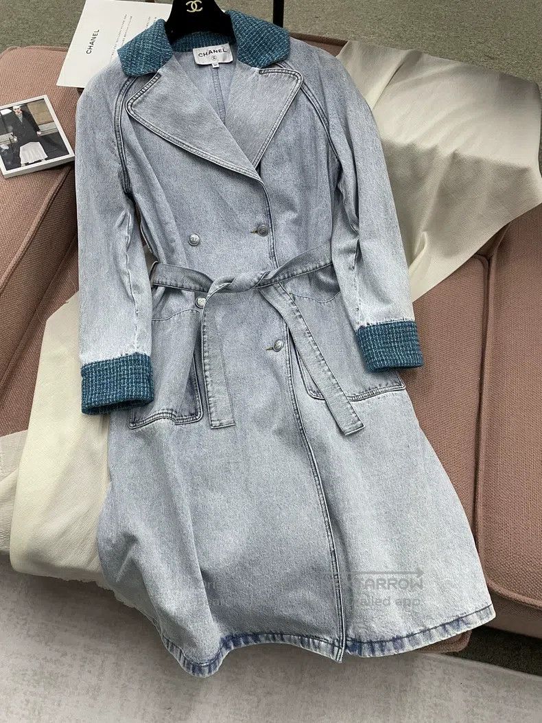 Chanel Chanel Denim stitched tweed long windbreaker jacket Size XXS / US 00 / IT 34 - 1 Thumbnail