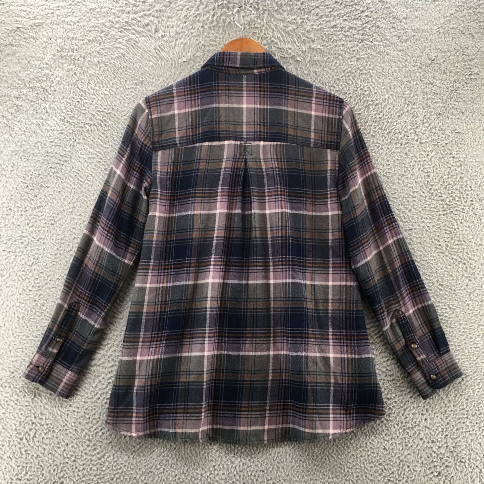 American Eagle Outfitters American Eagle Outfitters Blouse Shirt Womens Small Purple Long Sleeve Plaid Button Pintuck Crew Neck Knit Tunic Size S / US 4 / IT 40 - 7 Thumbnail