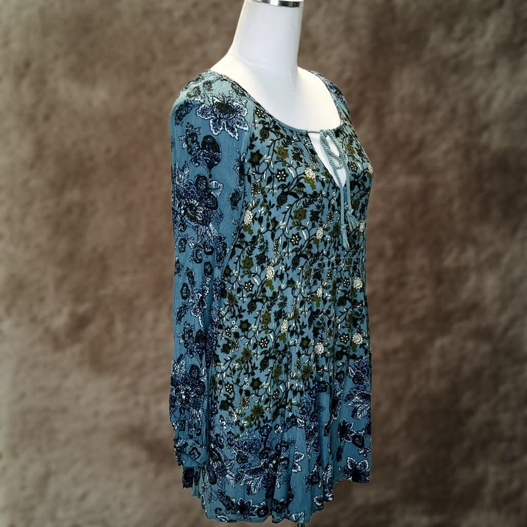 Free People Free People Dress Womens M Lucky Loosey Mini Tunic Blue Paisley Floral Boho Puff Sleeve V-Neck Lined Casual Party/Cocktail Travel Size M / US 6-8 / IT 42-44 - 1 Thumbnail