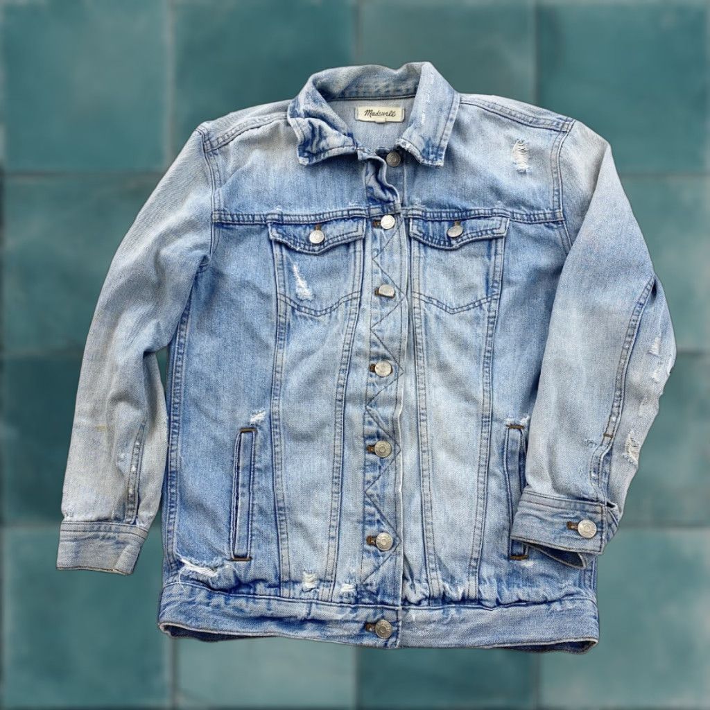 Madewell VINTAGE Madewell Denim Jacket Womens 2XS Blue Distressed Jacket Womens 2XS Blue Distressed Size XXS / US 00 / IT 34 - 1 Thumbnail