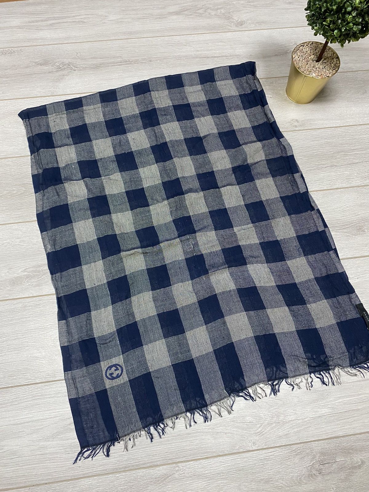 Vintage Gucci GG vintage plaid silk wool scarf Size ONE SIZE - 1 Thumbnail