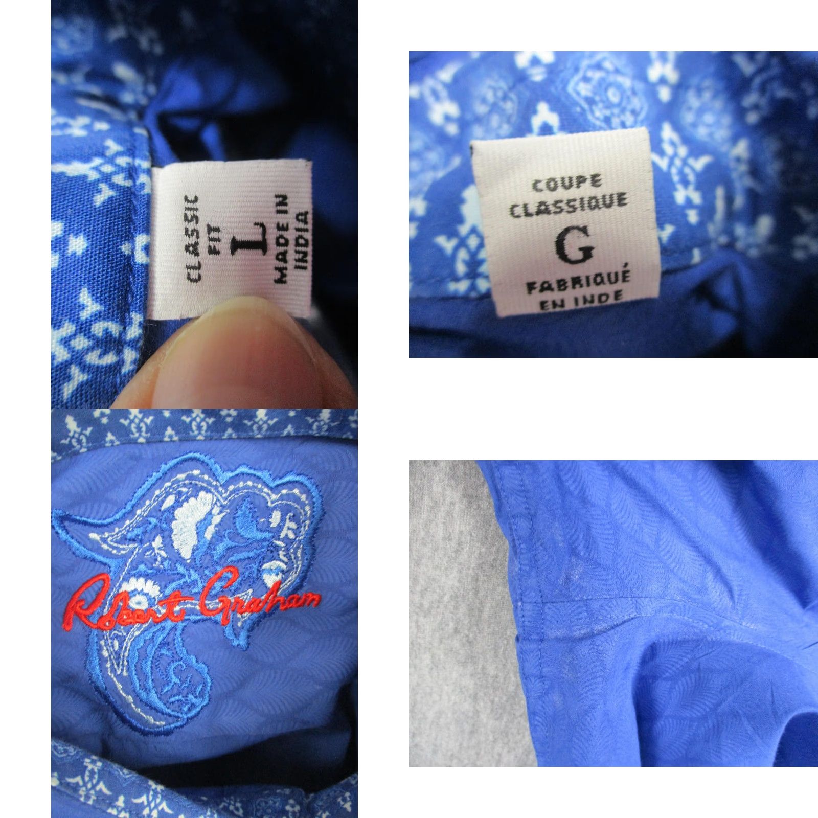 Robert Graham Robert Graham Shirt Mens Large Blue Classic Fit Paisley Contrast Cuff Button Up Size US L / EU 52-54 / 3 - 8 Thumbnail