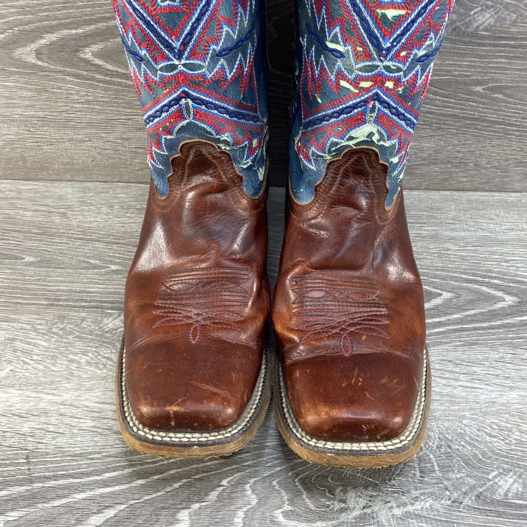 Vintage Nocona Womens 9 B Leather Brown Nadia Blue Hero Square Toe Cowboy Western Boots Size US 9 / IT 39 - 4 Thumbnail