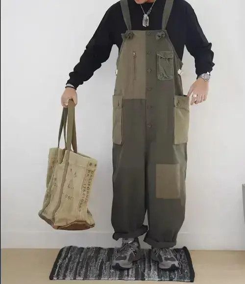 VIBE 20AW Indigo Union Japan Green Patchwork Worker Overall Size US 31 - 3 Thumbnail