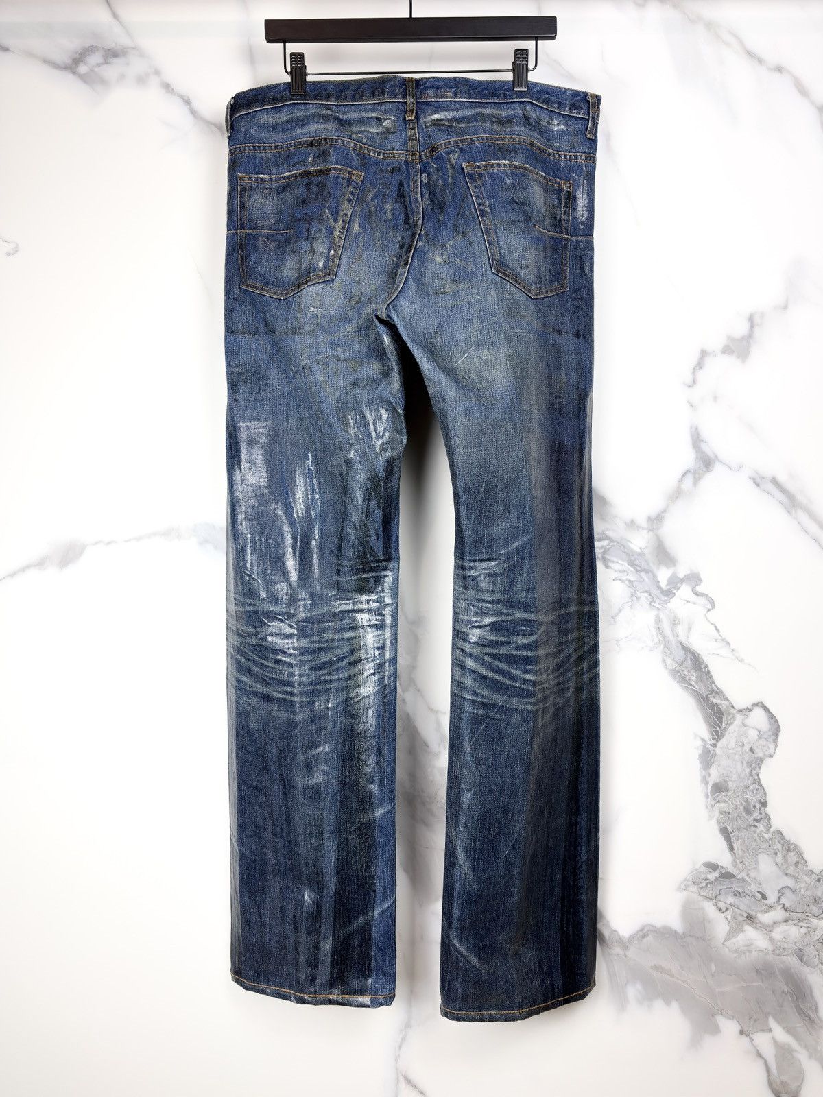 Dior × Hedi Slimane AW03 Dior Homme Luster Waxed Coated Clawmark Denim Jeans Size US 36 / EU 52 - 2 Thumbnail