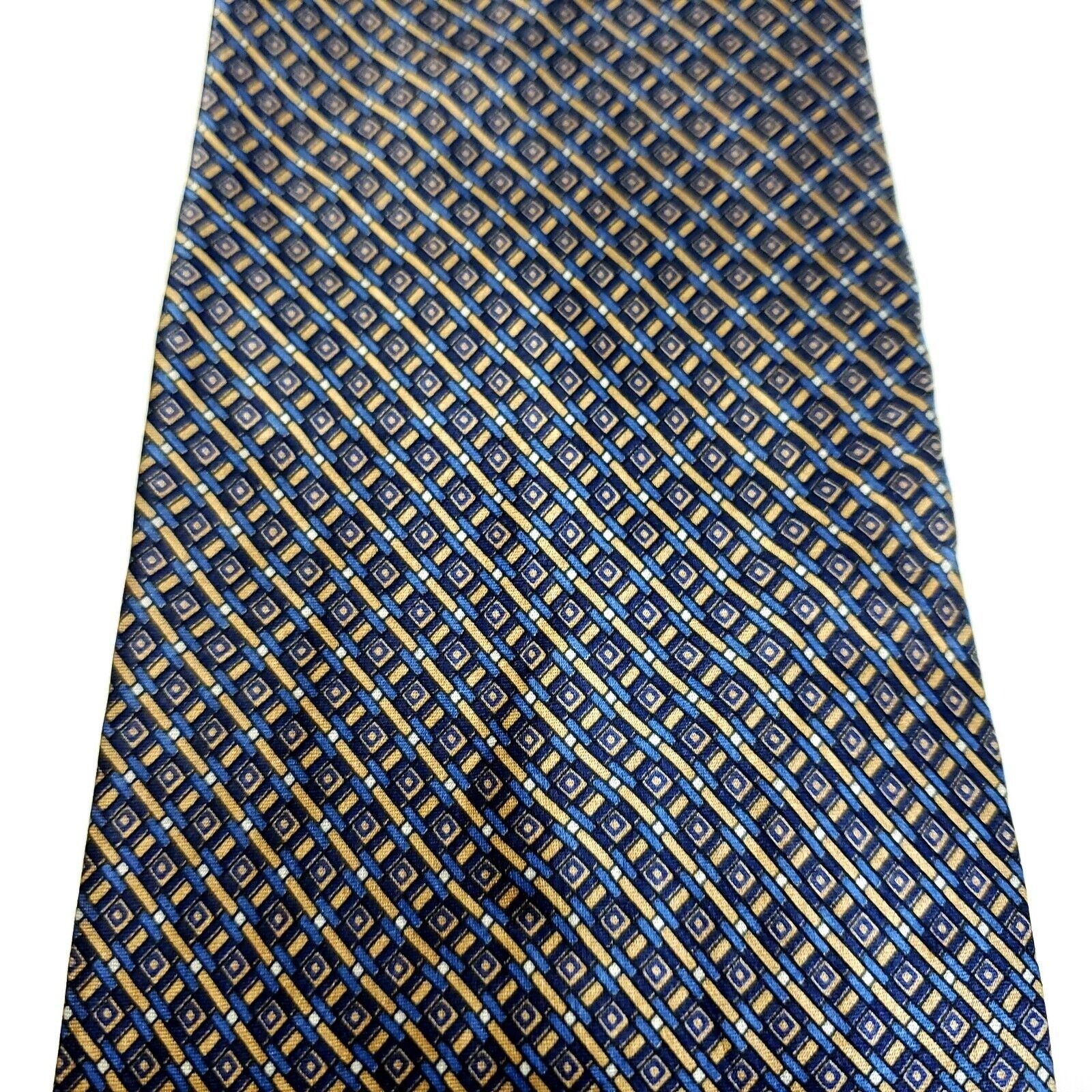 John Henry John Henry Blue Yellow Geometric Print Wide Silk Tie Size ONE SIZE - 2 Thumbnail