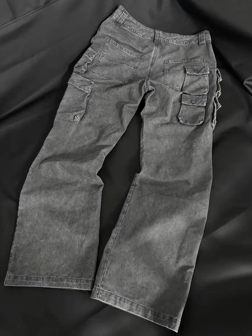 Washed Gray Aged Workwear Casual Pants