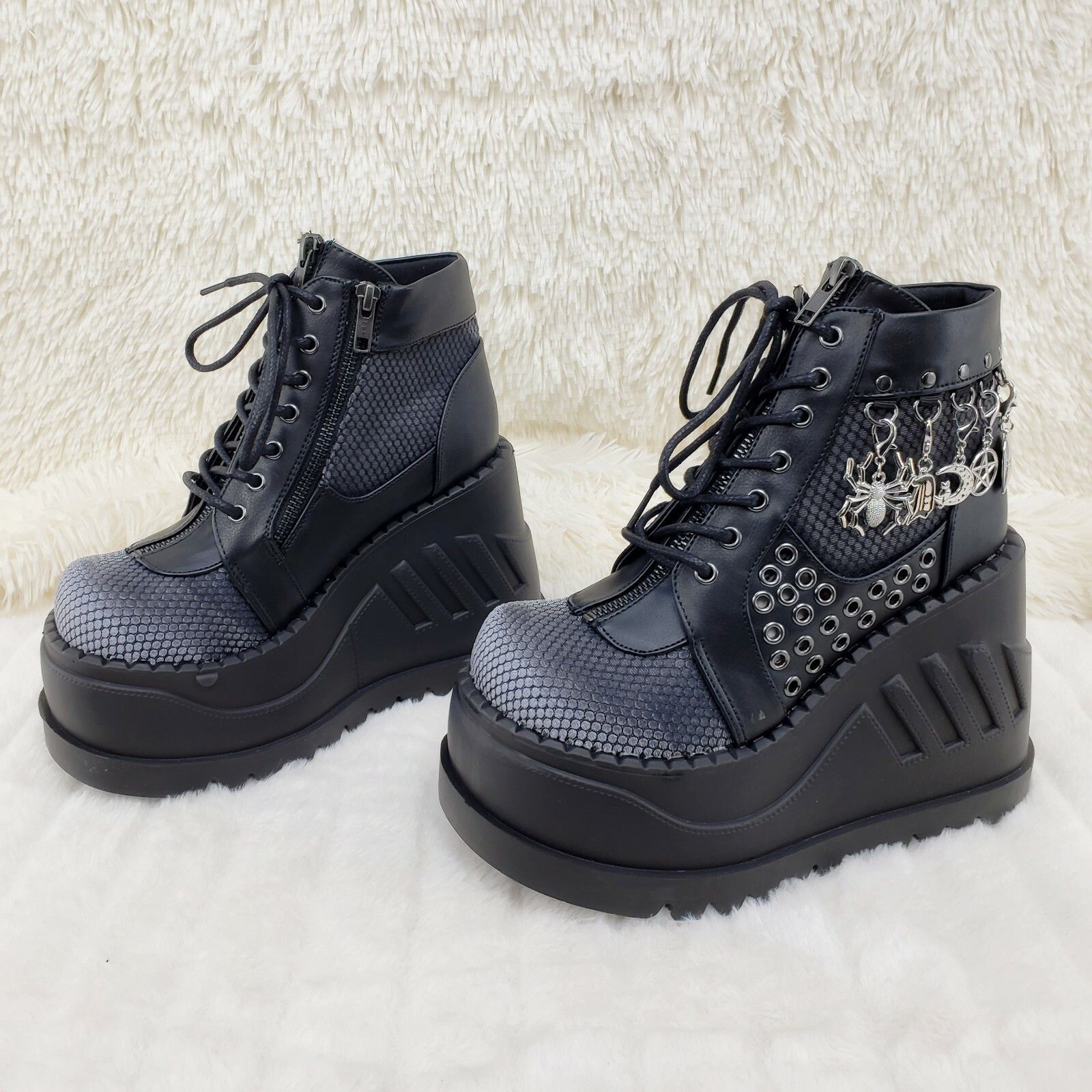 Other DEMONIA Stomp 18 Goth Punk Charm Pendant Platform Wedge Ankl Size US 7 / IT 37 - 5 Thumbnail