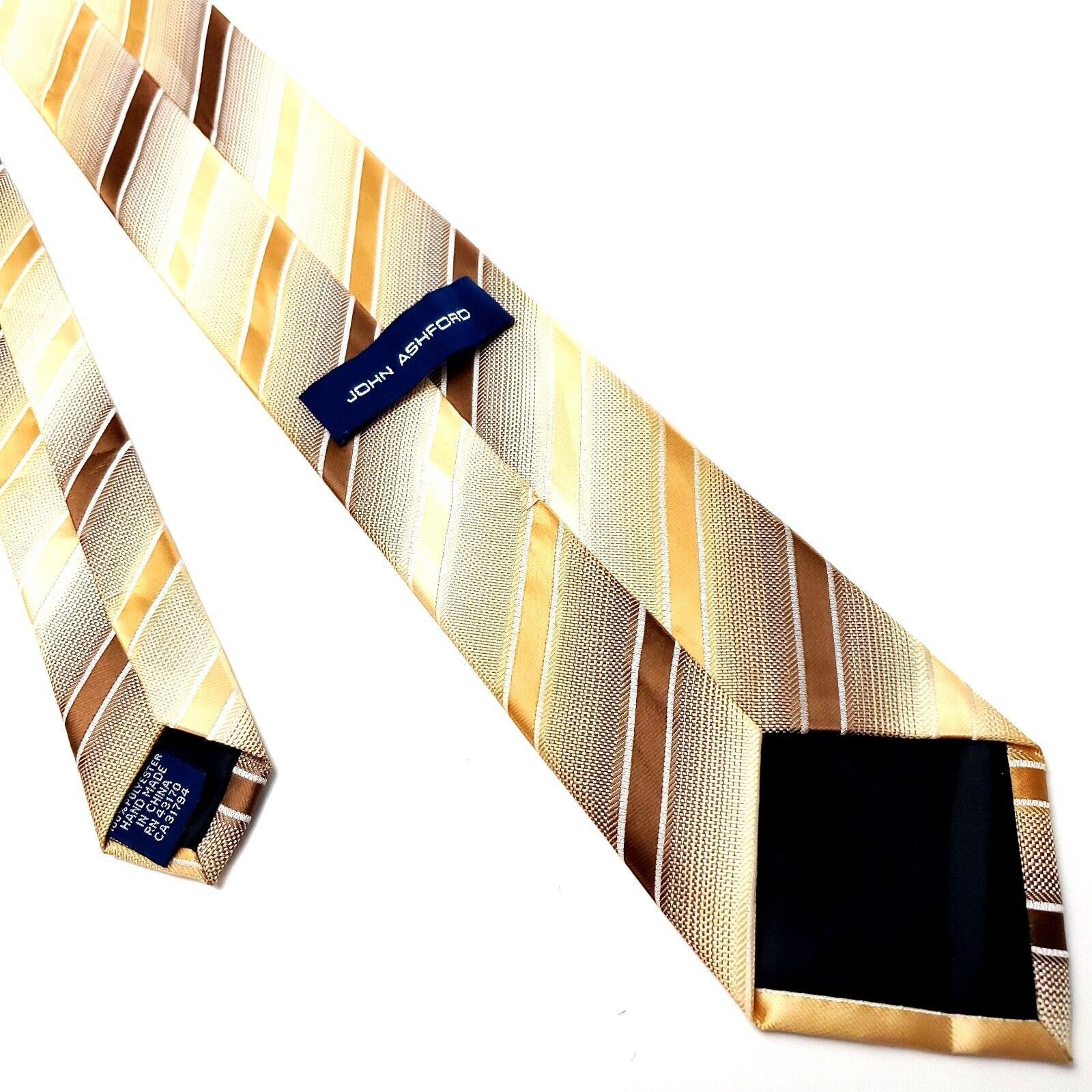 John Ashford John Ashford Beige Polyester Tie Woven Regimental Striped Size ONE SIZE - 3 Thumbnail