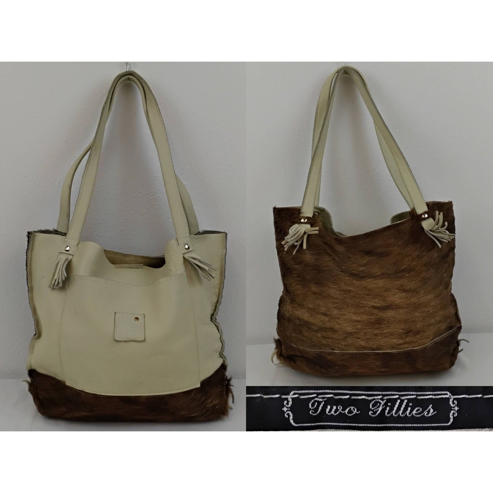 Two Fillies Antelope Hide Classic Tote Bag White/Brown Hair