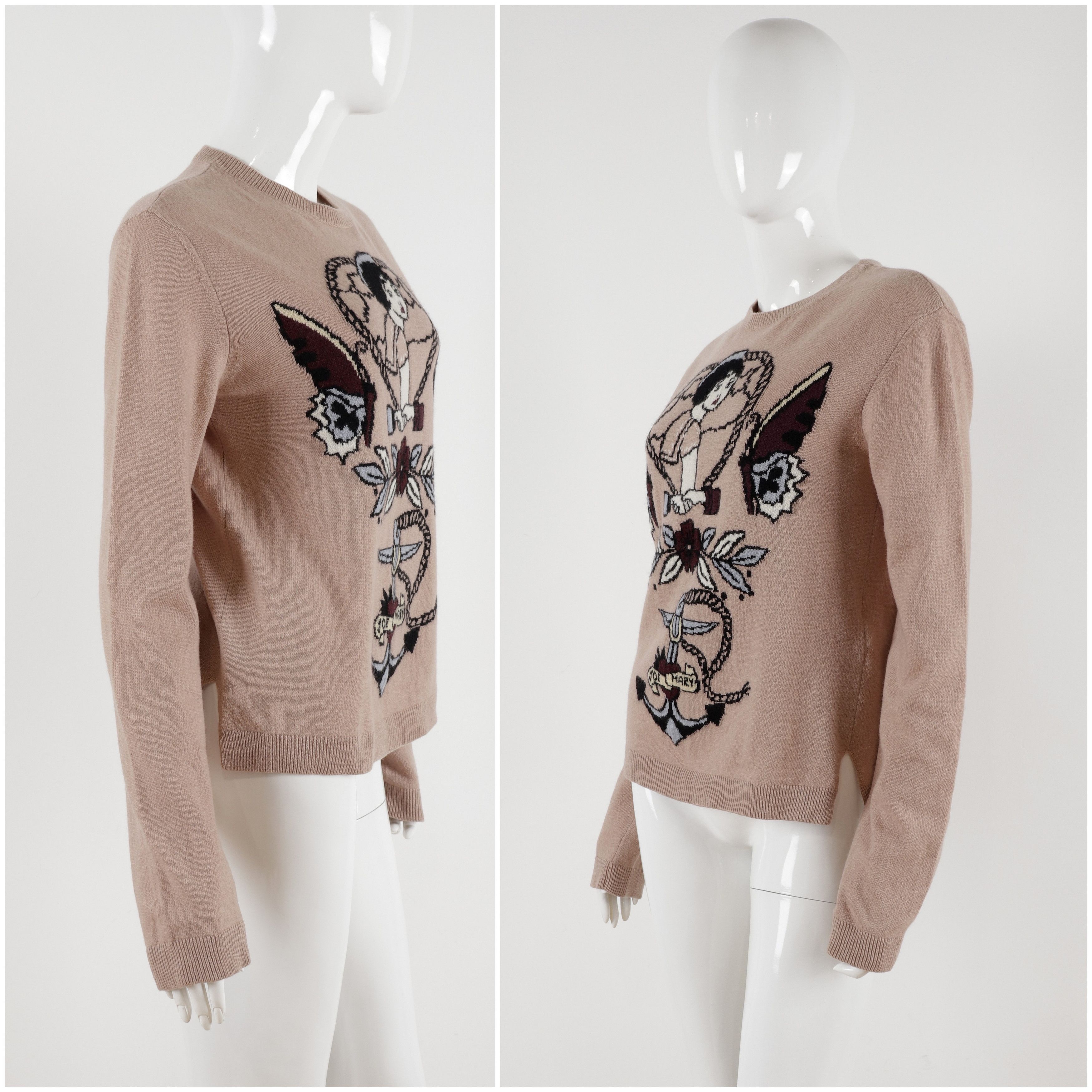 Valentino Valentino Beige Powder Wool Cashmere Tattoo Sweater Size S / US 4 / IT 40 - 7 Thumbnail