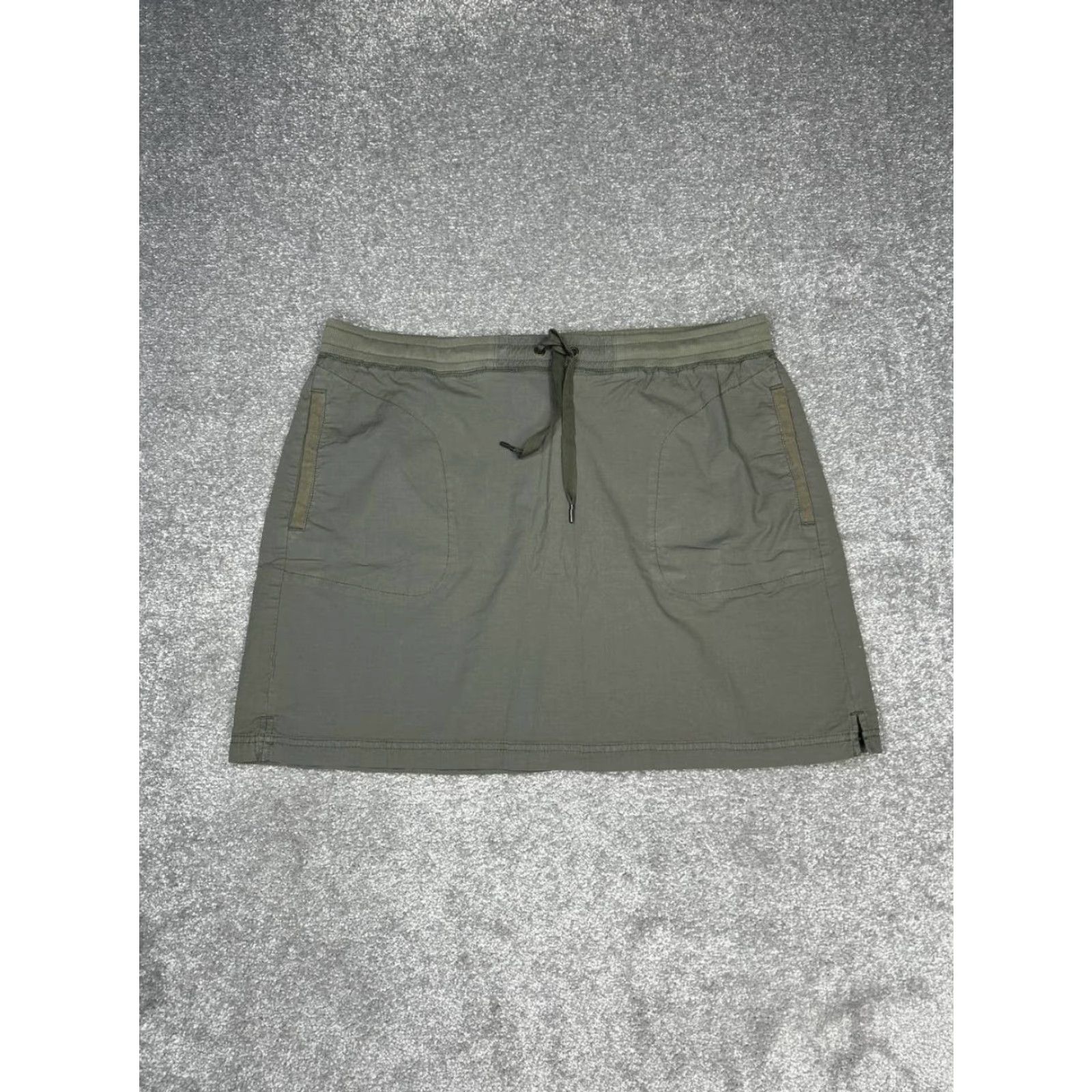 Vintage LL Bean Skirt Womens XL Green S Cotton Stretch Drawstring Athleisure Ripstop Size 40" / US 18 - 2 Thumbnail