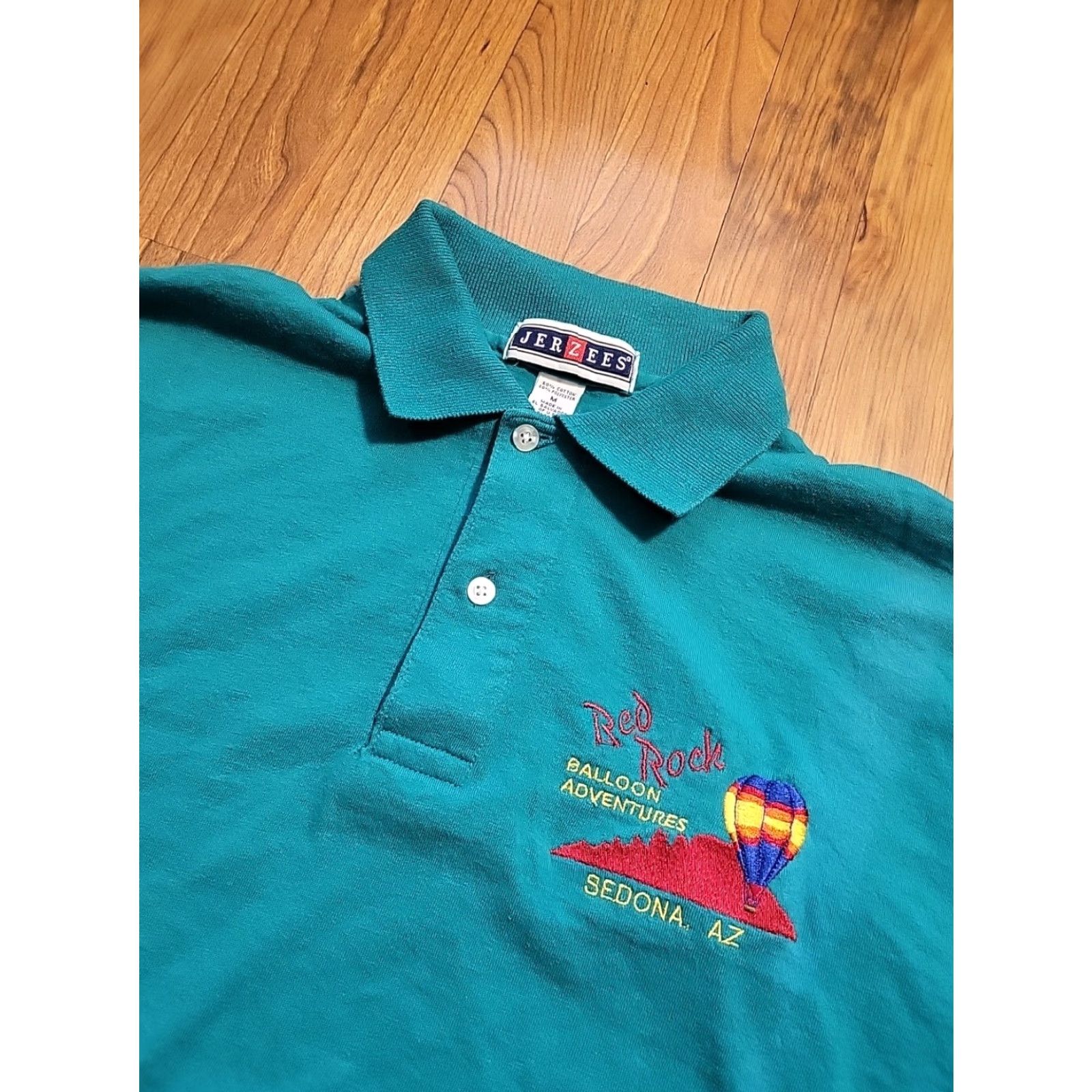 Jerzees VINTAGE Jerzees Polo Men M Green Embroidered Logo Rock Balloon Adventures Polo Shirt Size US M / EU 48-50 / 2 - 3 Thumbnail