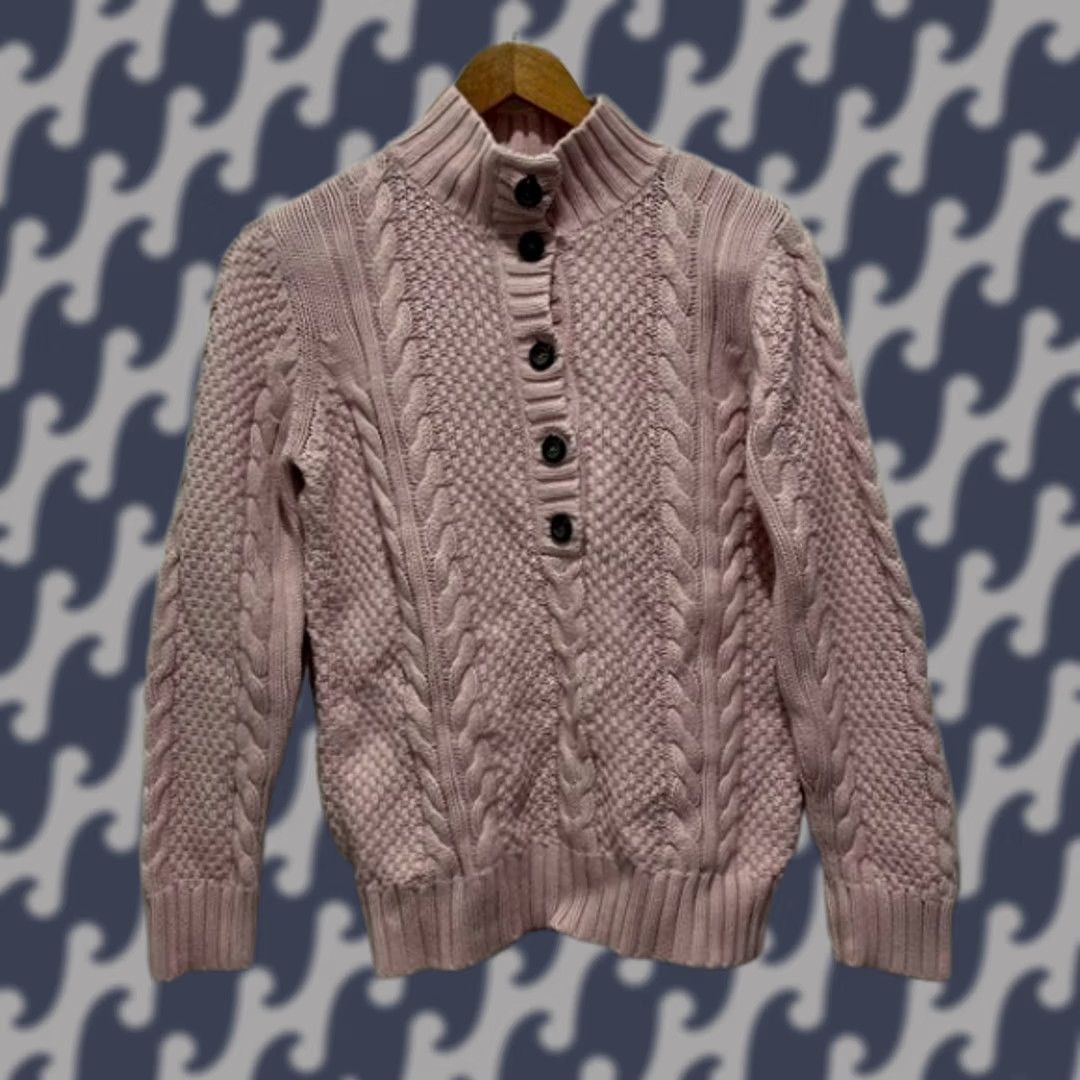 Vintage Leo & Nicole Sweater Womens L Pink Cable Knit Mock Neck Button Pullover Size L / US 10 / IT 46 - 1 Thumbnail
