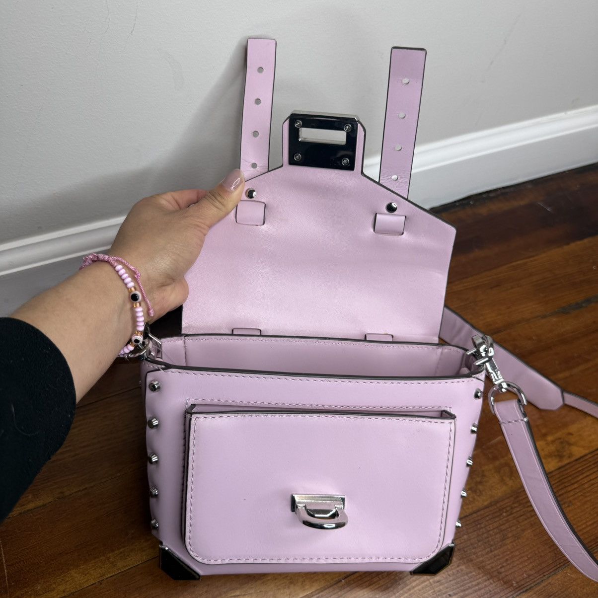 Michael Kors Michael Kors Light Pink Studded Leather Crossbody Satchel Size ONE SIZE - 8 Thumbnail