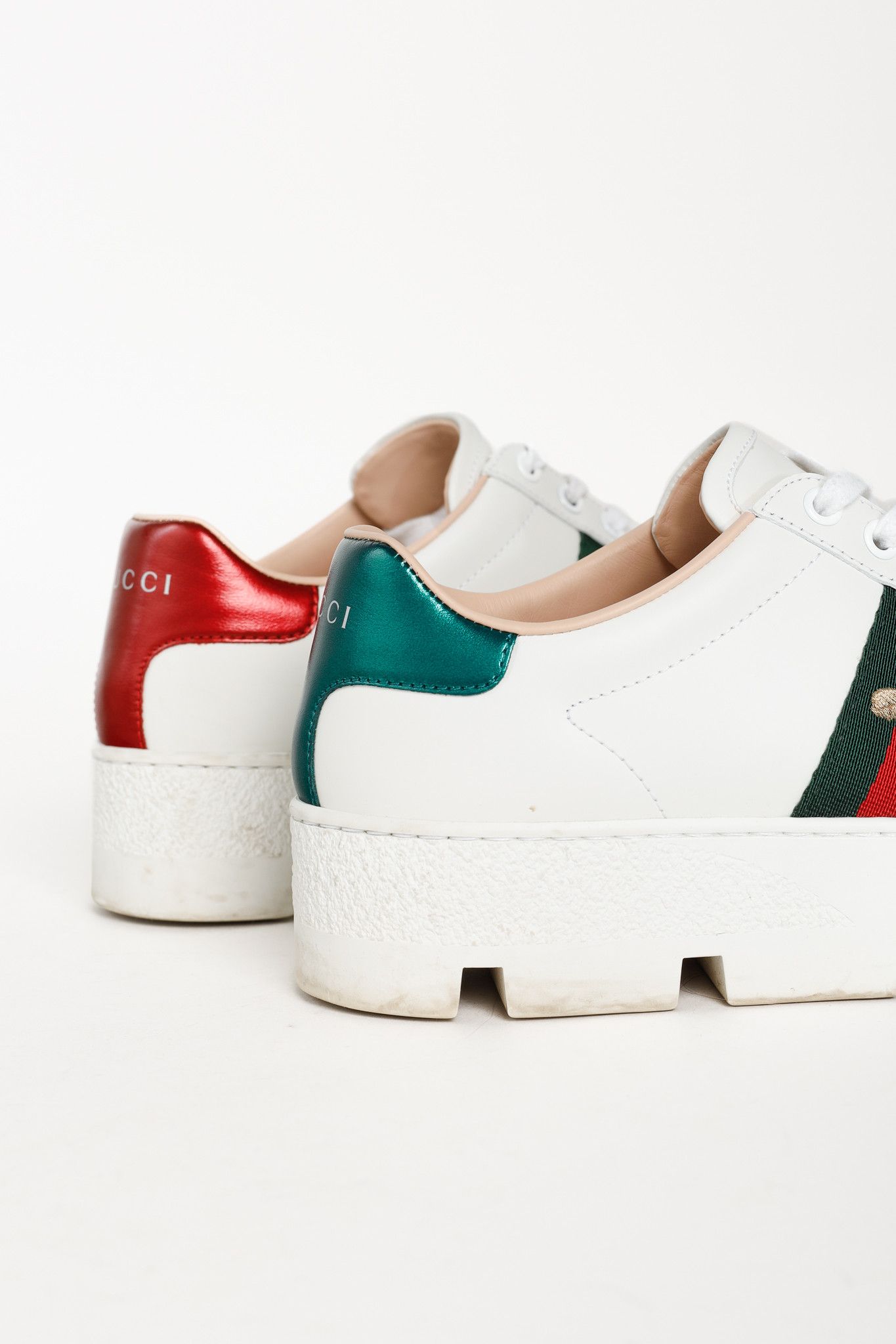 Gucci Gucci Ace White Leather Platform Sneakers Size US 7 / IT 37 - 8 Thumbnail