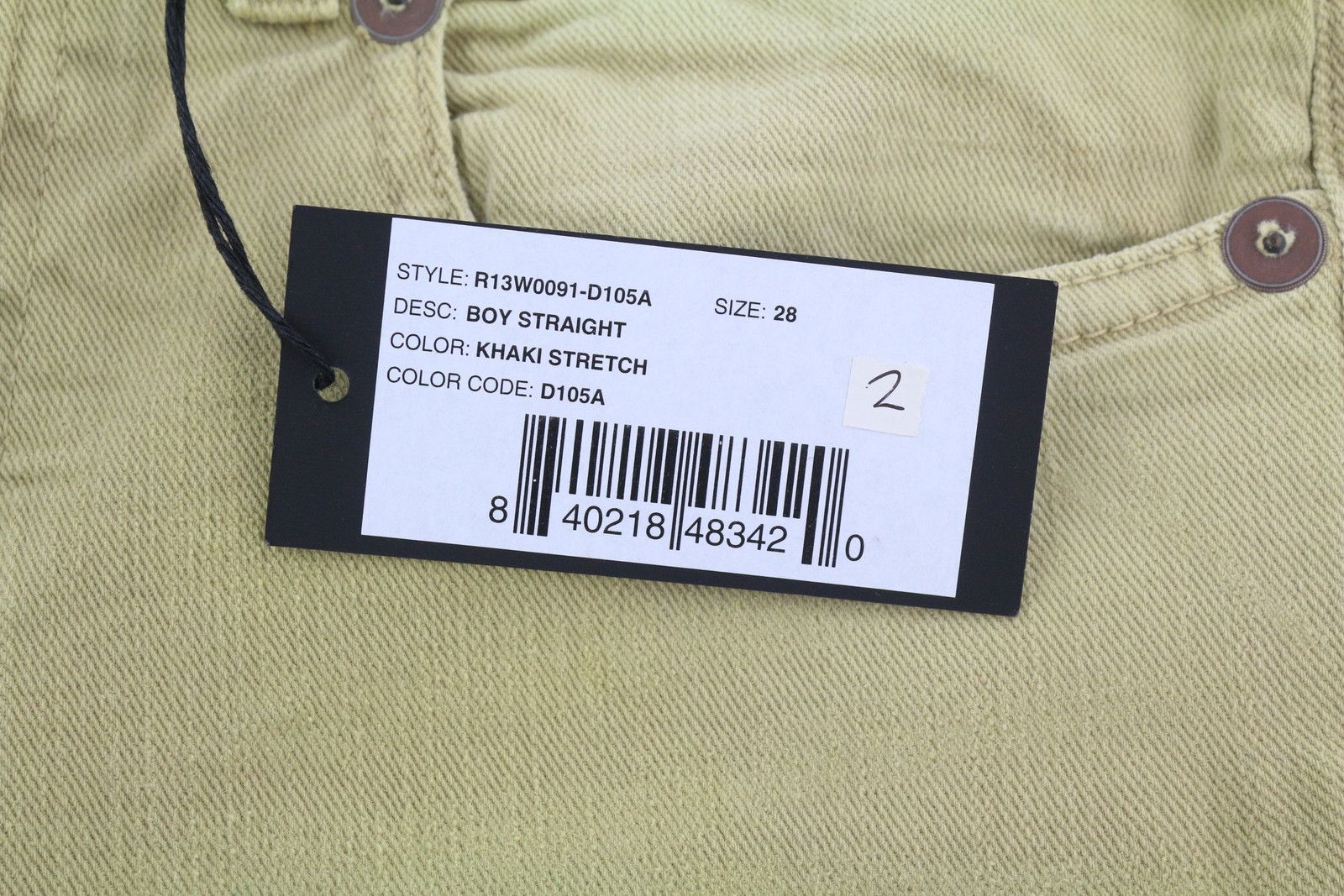 R13 BOY STRAIGHT 28 Khaki Stretch Denim Cropped Pockets 86303 Size 28" / US 6 / IT 42 - 8 Thumbnail