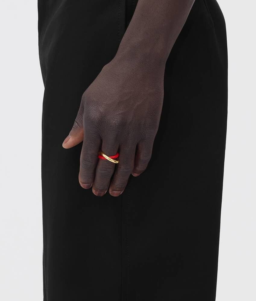 Bottega Veneta Essentials Gold And Red Enamel Interlocking Rings Size ONE SIZE - 3 Thumbnail