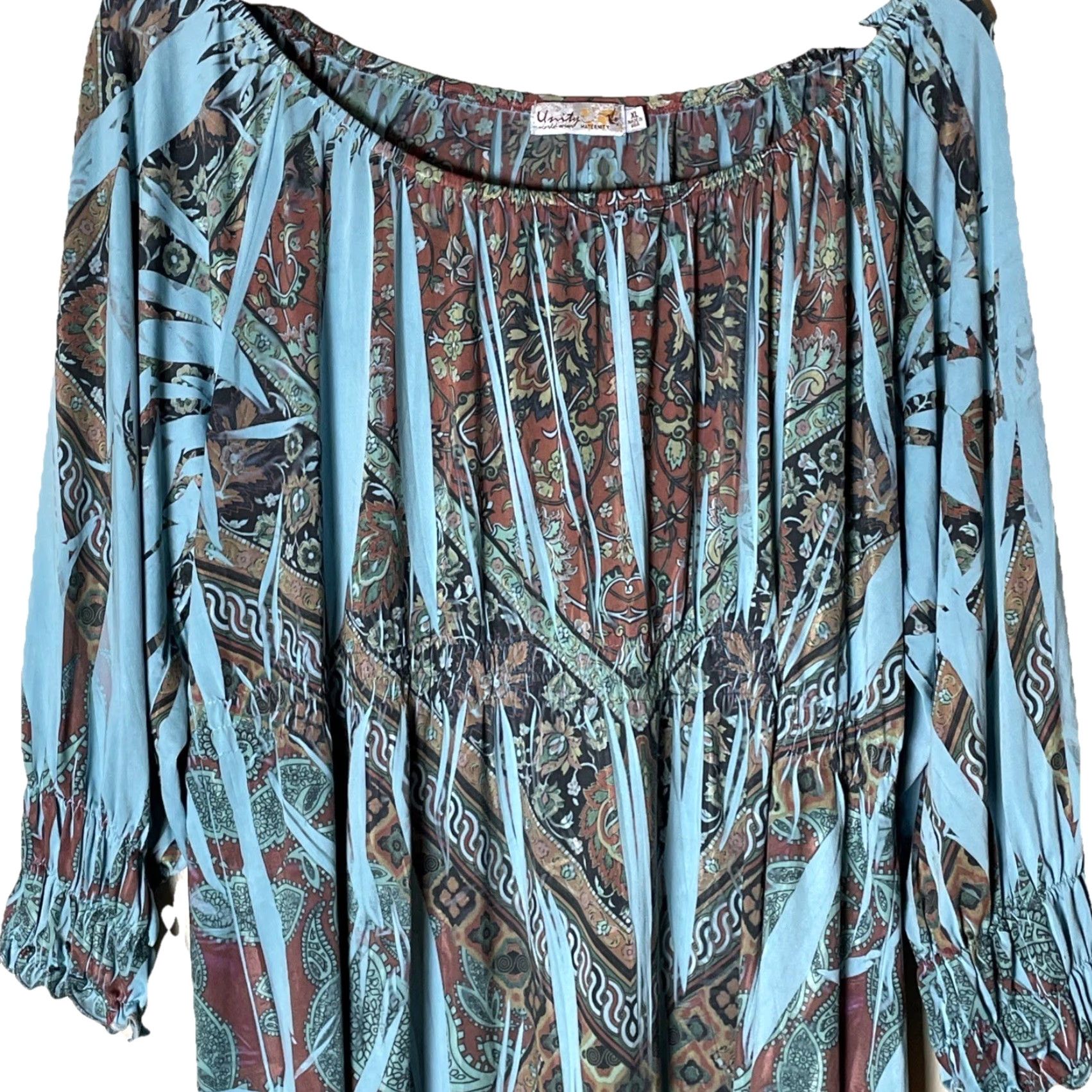 Vintage VINTAGE Unity World Wear Maternity Top Blouse 3/4 Sleeve Turquoise Fairy Boho Grunge Dark Forest Floral XL Womens Size XL / US 12-14 / IT 48-50 - 4 Thumbnail