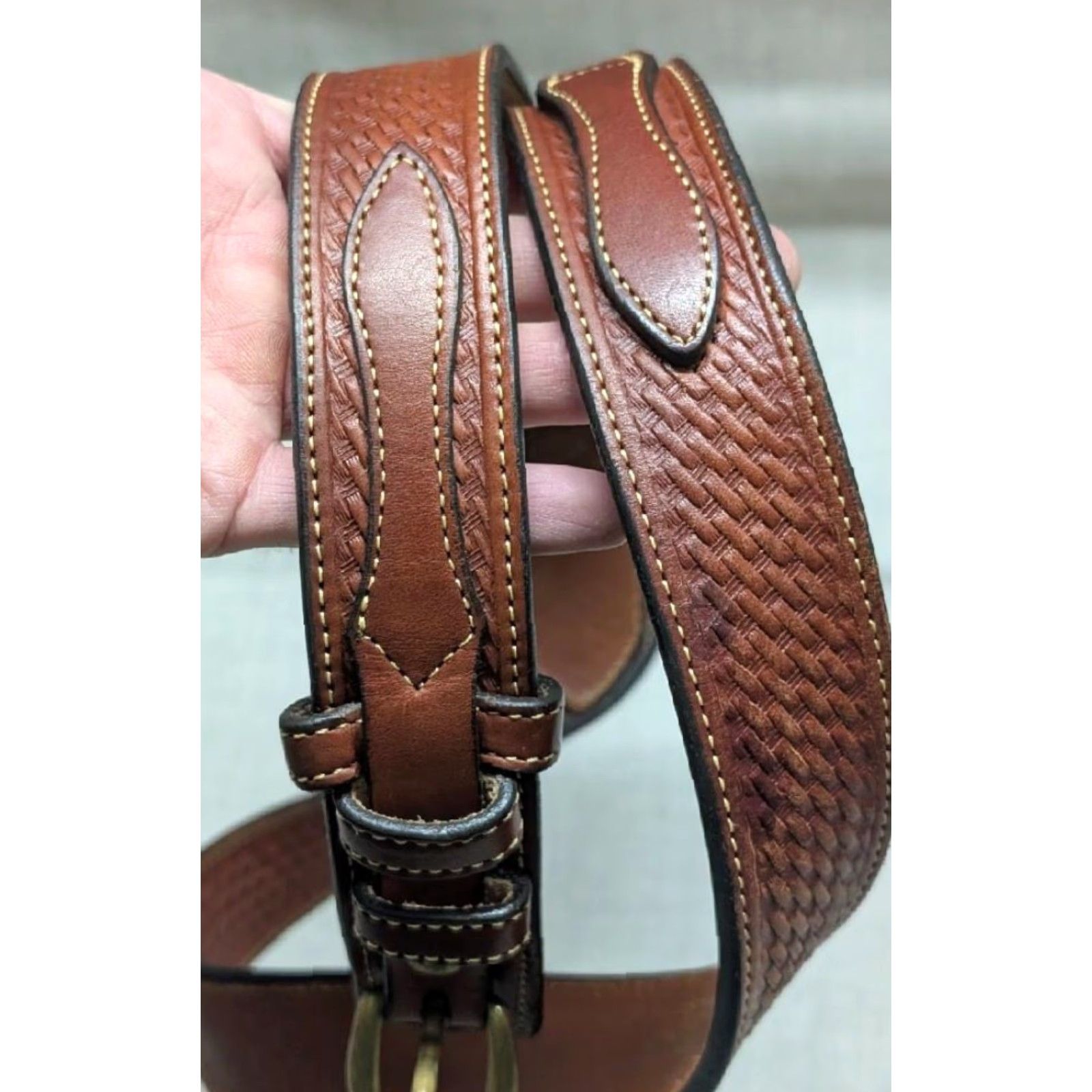 Vintage VINTAGE Amish Made Belts Western Belt Ranger Belt 48 Brown Tooled Leather USA Made Men Size 48/49 Belt Width 1-1/2" Cowboy Ranger Western Mens Size ONE SIZE - 2 Thumbnail