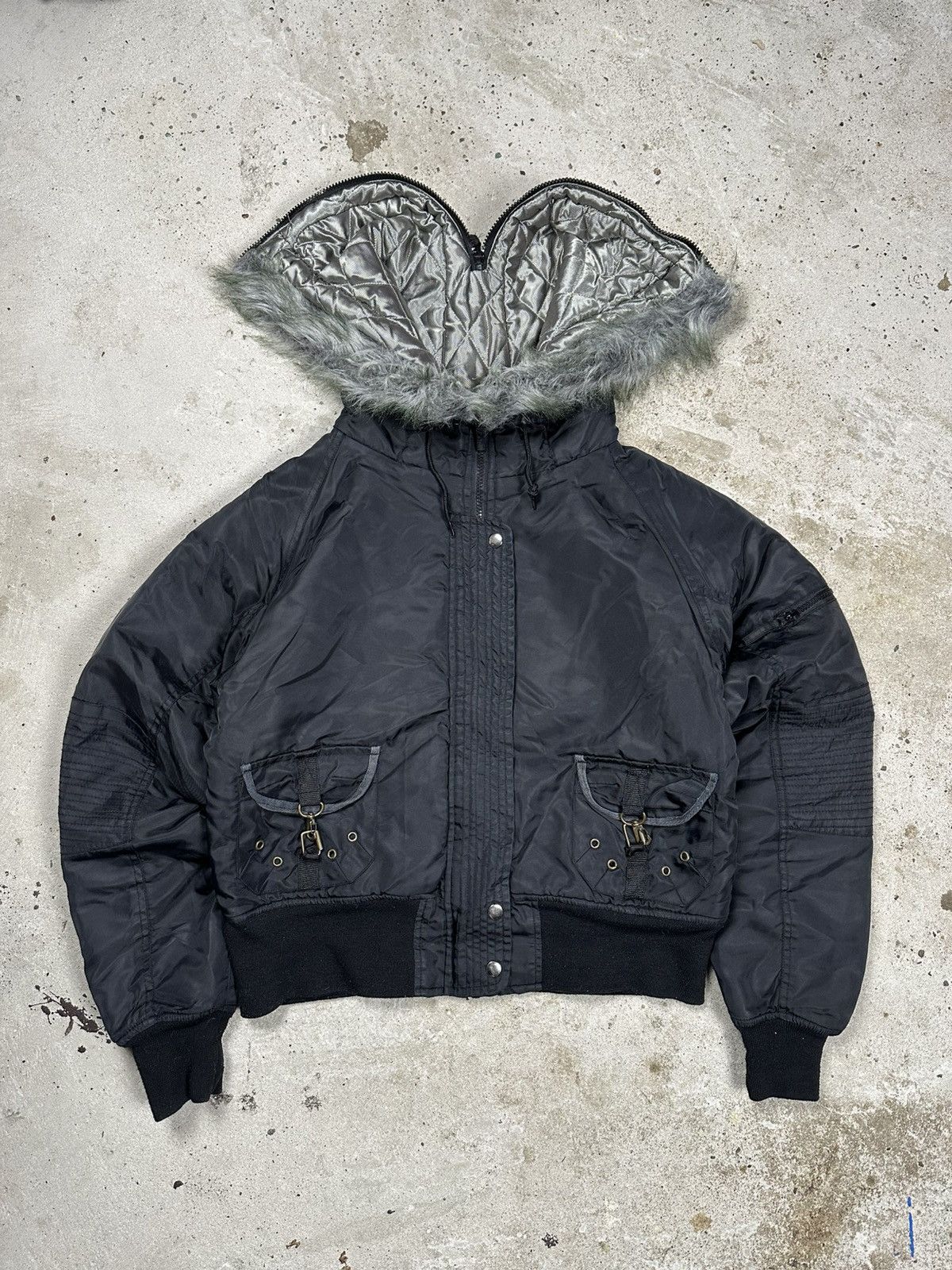N2B jacket y2k Y2K N2B Short Flight Bomber Jacket Cargo Fur Hood 47