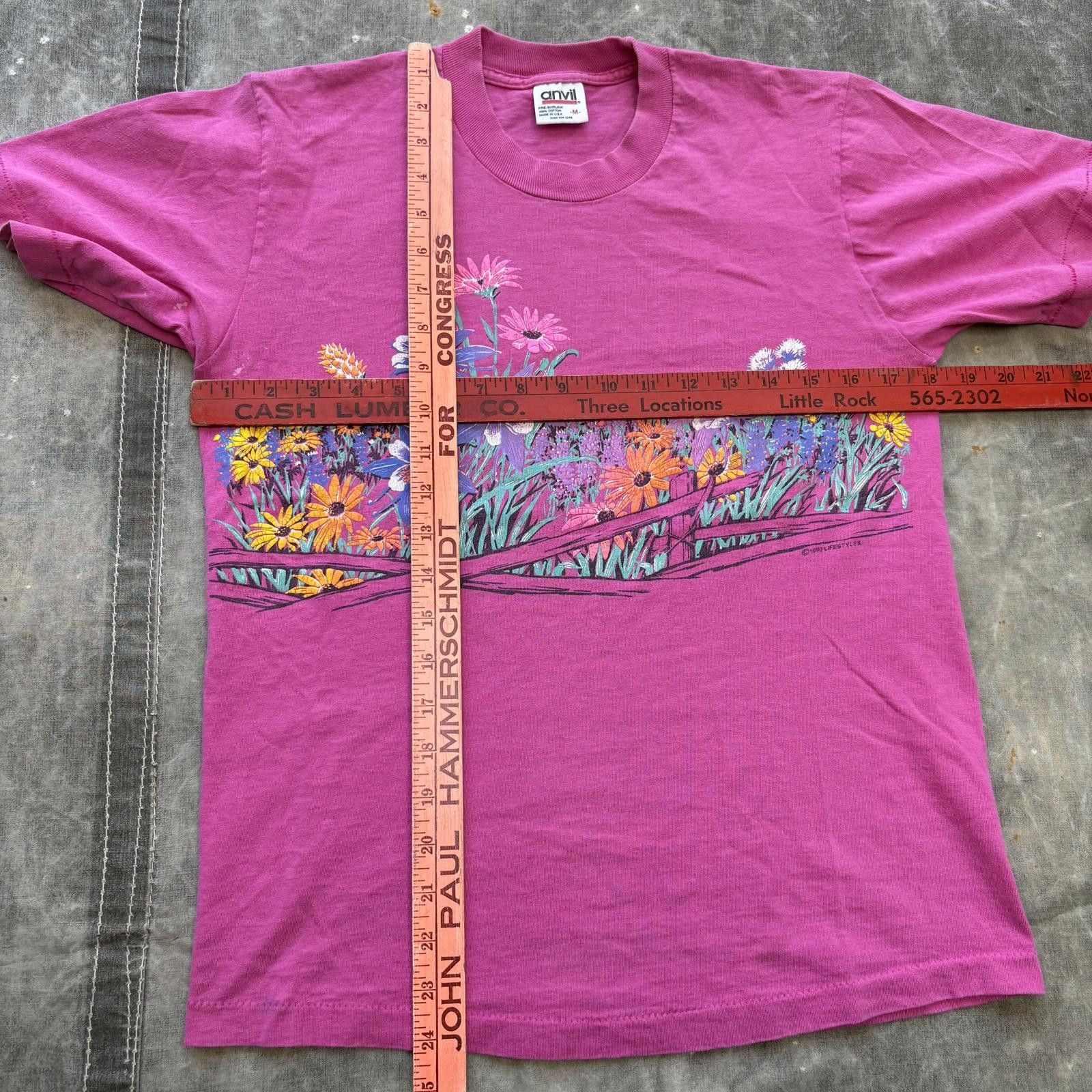 Anvil Vintage 90s Pink Flower Floral Wrap Around Graphic Shirt Size M / US 6-8 / IT 42-44 - 4 Thumbnail
