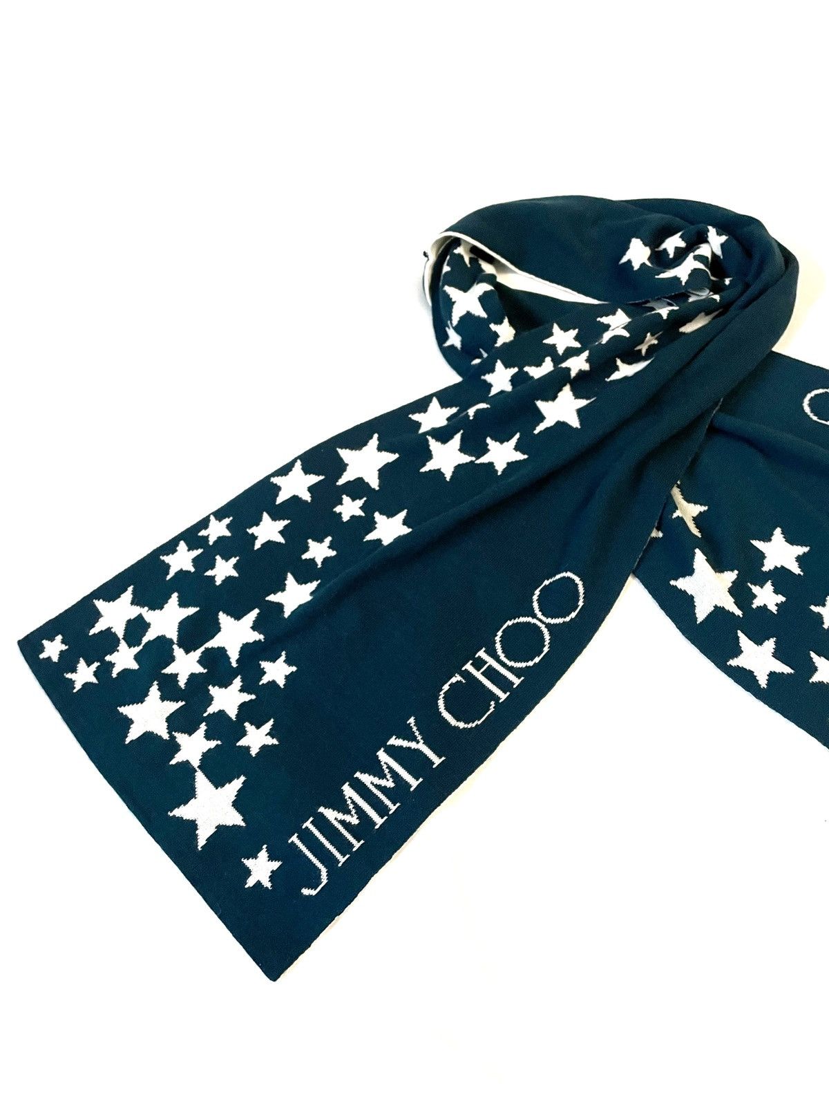 Jimmy Choo Wool Star Print Scarf Big Logo Made In Italy