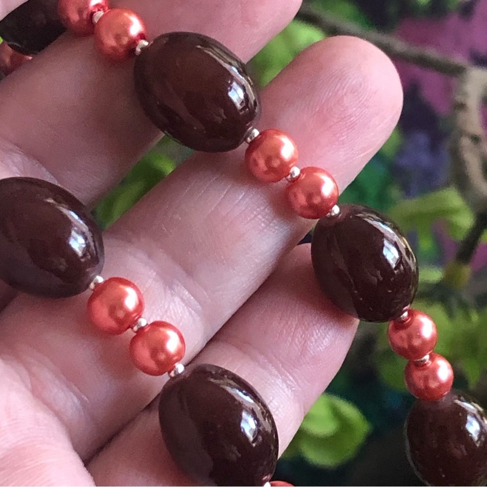 Handmade Handcrafted repurpose barrel almandine garnet Pearl necklace Size ONE SIZE - 9 Thumbnail
