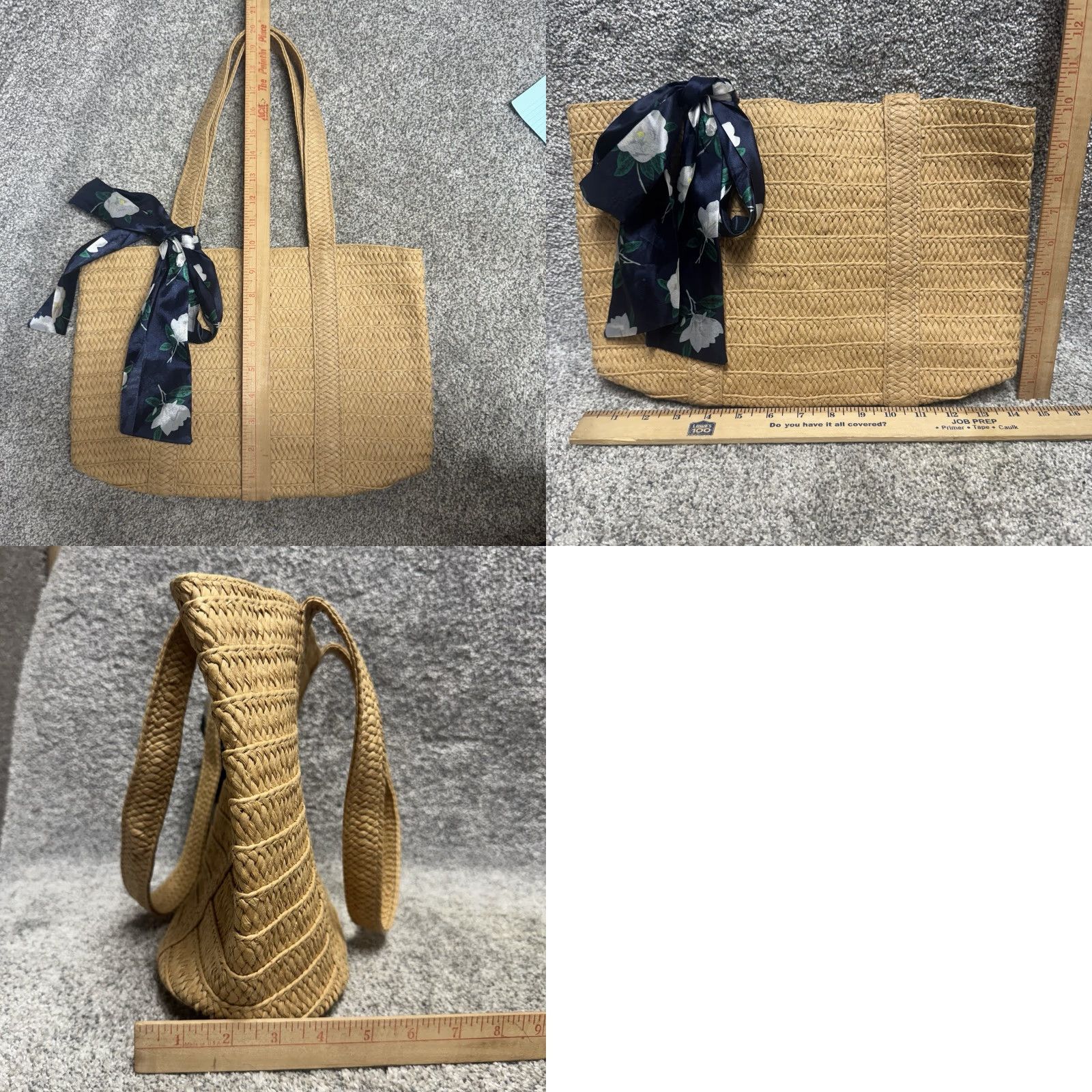 Vintage Draper James Straw Design Shoulder Tote Bag Beige Exterior Blue Magnolia Blossom Bow Shoulder Bag Women - Draper James - 10” Strap Drop Size ONE SIZE - 8 Thumbnail