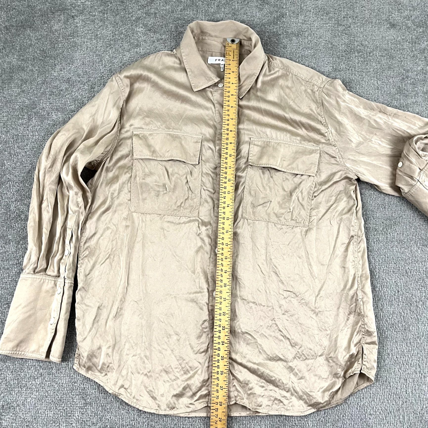 Frame VINTAGE FRAME Shirt Womens Small 100% Silk Button-Up Brown Regular L/S Pockets 90s? Size S / US 4 / IT 40 - 5 Thumbnail