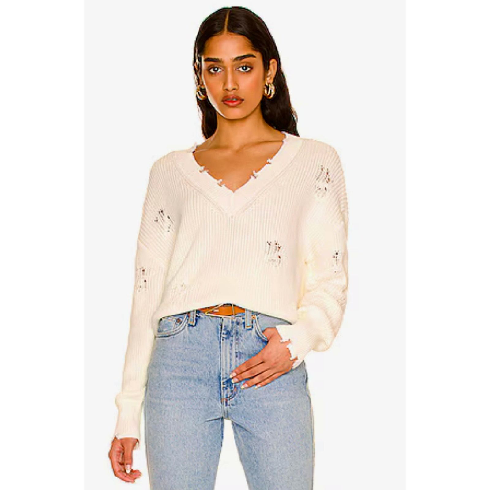 Other 525 America Distressed Shaker V-Neck Sweater in Chalk size M Size M / US 6-8 / IT 42-44 - 6 Thumbnail