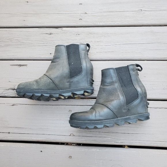 SOREL Sorel Joan Of Arctic Wedge II Distressed Black Leather Boot Size US 8 / IT 38 - 3 Thumbnail