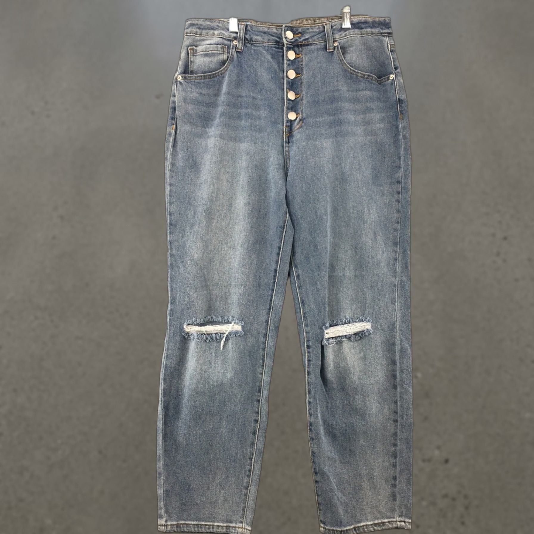 Vintage ABOUND Mom Jeans Womens 31 Blue Light Wash Denim Button Fly Ripped Knee Hi Rise Jeans Womens 31 Blue Light Wash Distressed Pockets 5-Pocket Denim Size 24" / US 00 / IT 34 - 1 Thumbnail