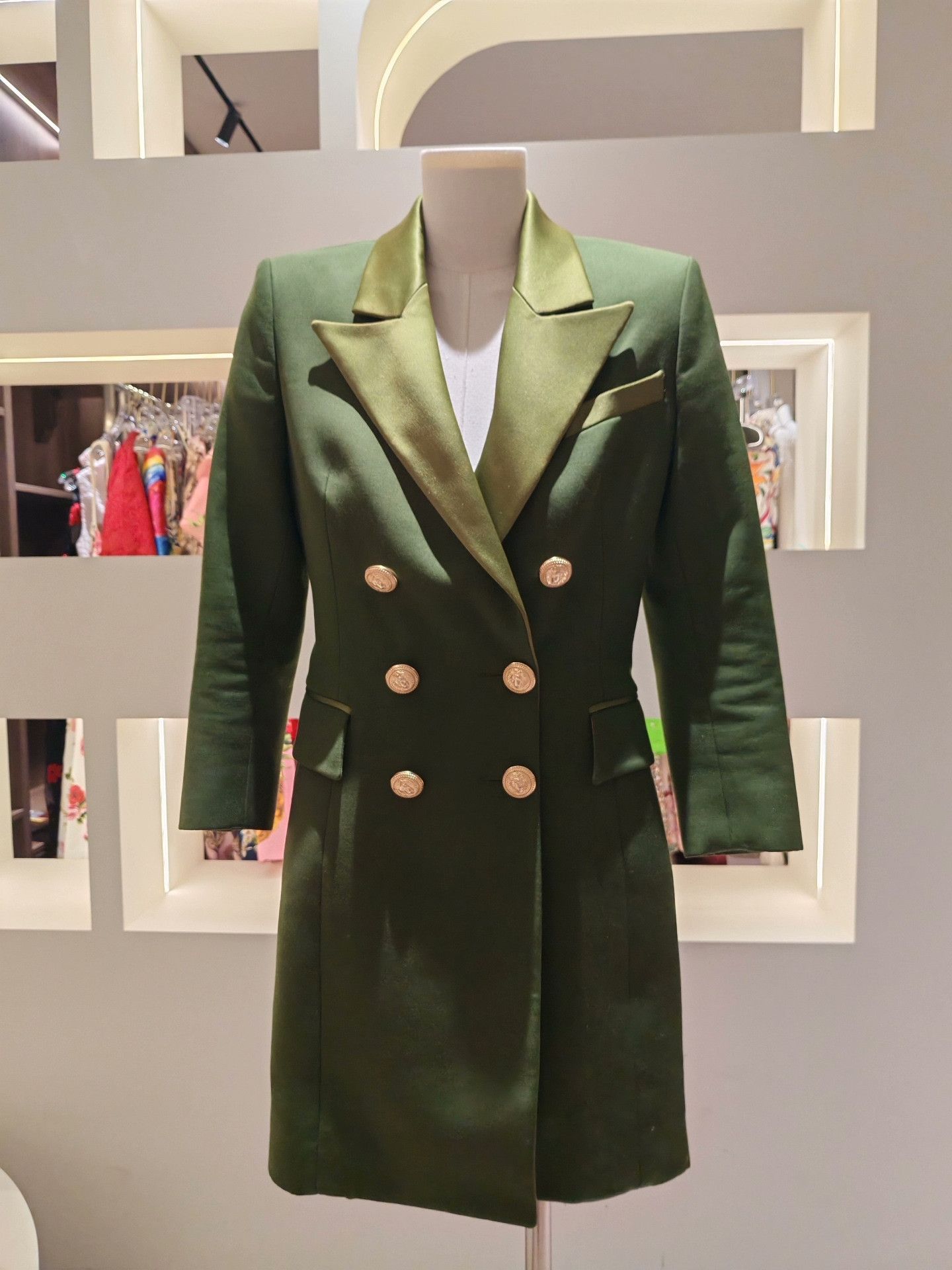 Balmain BALMAIN Olive Green Satin Blazer Dress Size M / US 6-8 / IT 42-44 - 1 Thumbnail