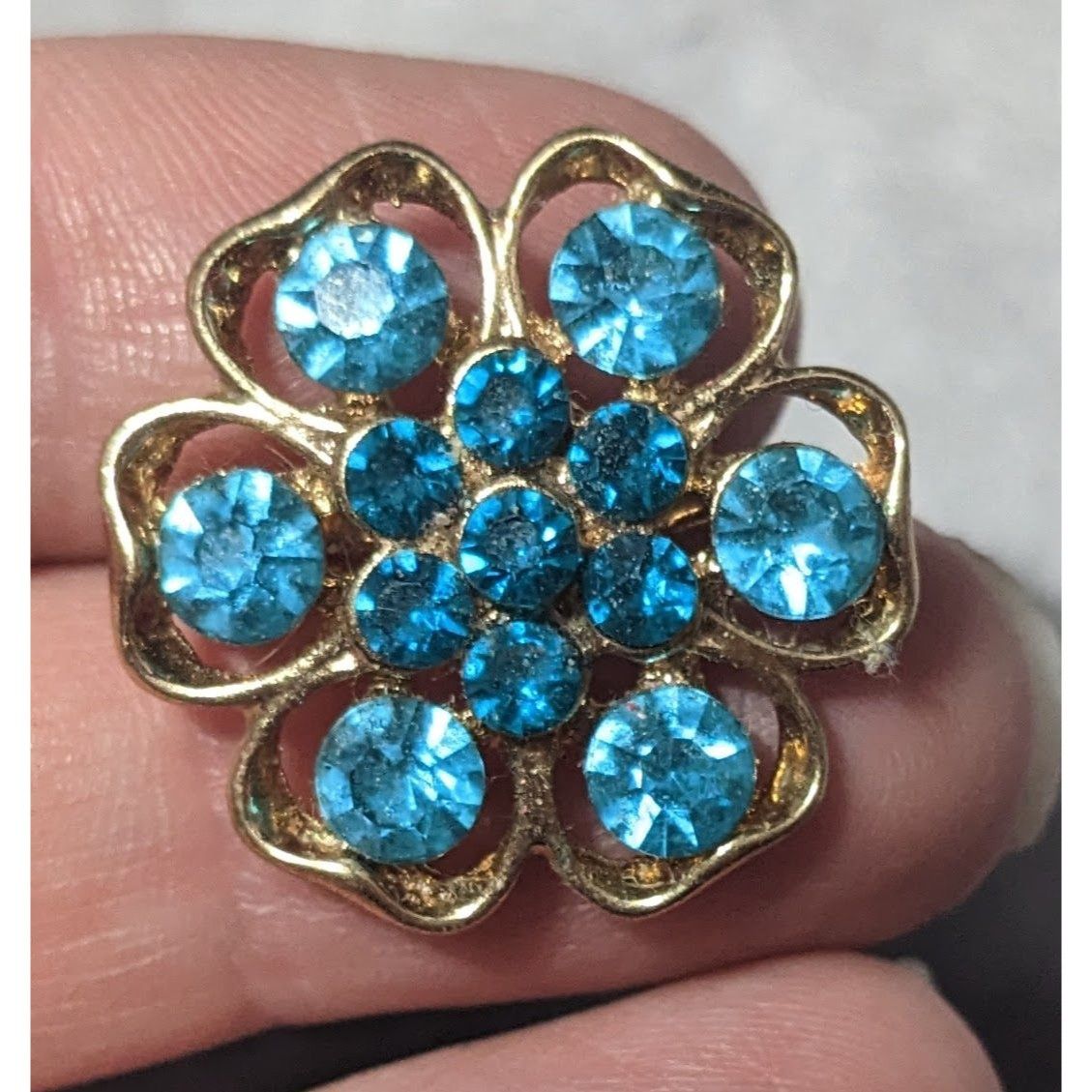 Other Vintage Floral Blue And Gold Tone Rhinestone Brooch Size ONE SIZE - 4 Thumbnail