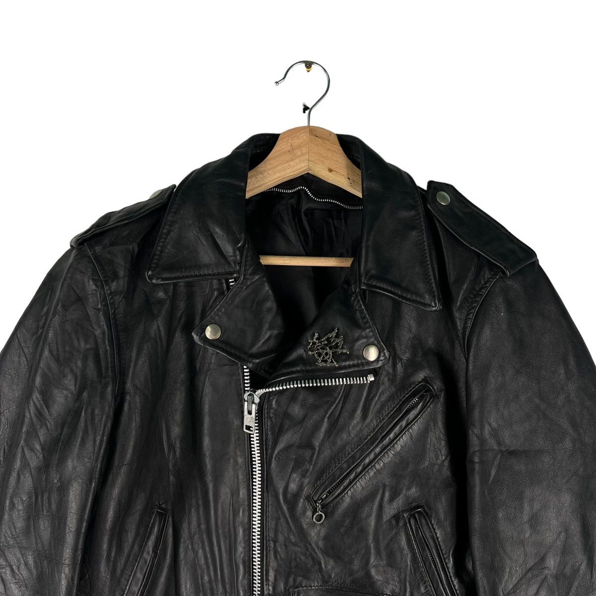 Schott 🔥VINTAGE BIKER LEATHER JACKET SCHOTT DOUBLE BREAST COLLAR Size US M / EU 48-50 / 2 - 6 Thumbnail