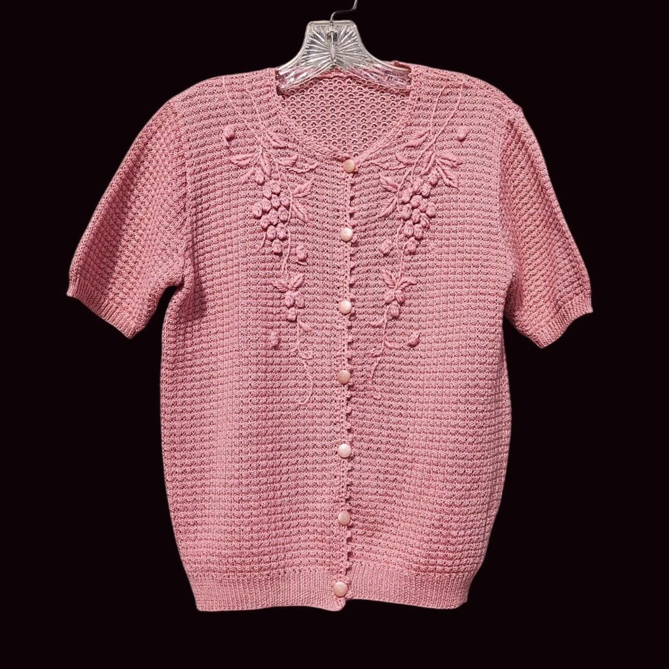 Vintage Vintage 70s Japanese Pastel Pink Lace Knit Floral Cardigan T Size M / US 6-8 / IT 42-44 - 1 Thumbnail
