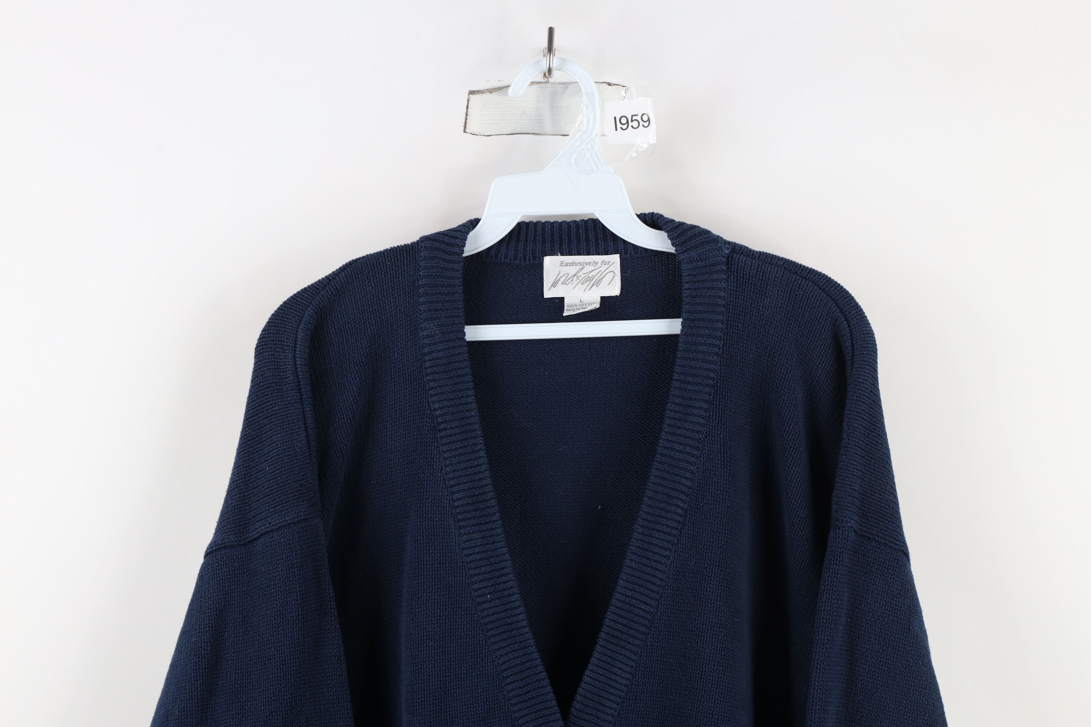 Vintage Vintage 90s Streetwear Cotton Knit Cardigan Sweater Blue Size L / US 10 / IT 46 - 2 Thumbnail