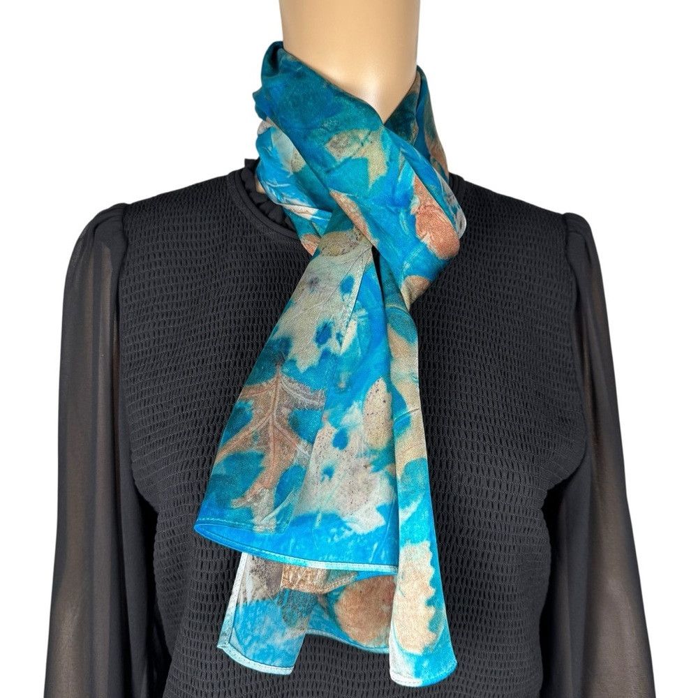 Other New 100% Silk Hand Dyed Leaves Ecoprint Rectangle Scarf 11' Size ONE SIZE - 3 Thumbnail