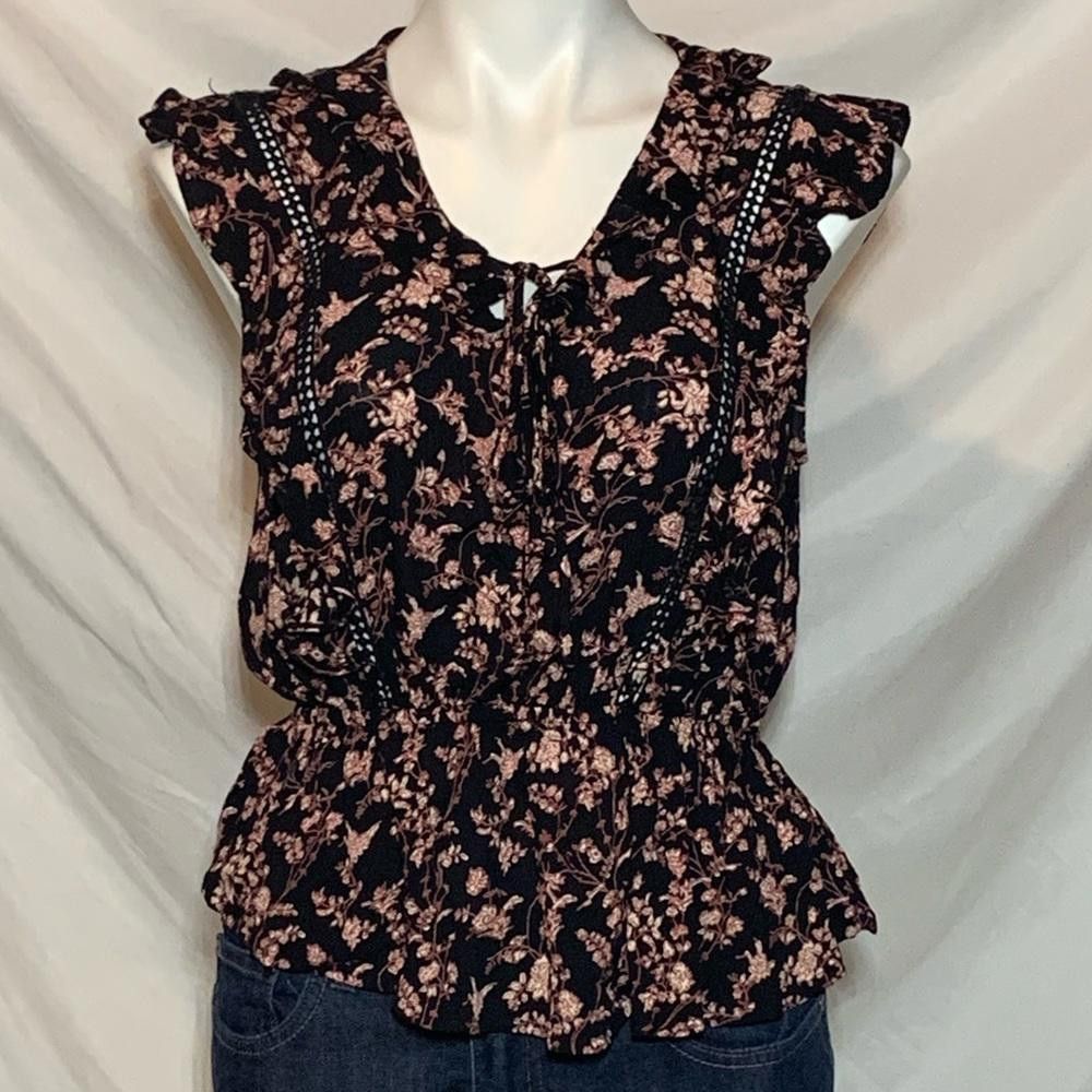 American Rag American Rag Ruffle Collar Floral Blouse, Sm Size S / US 4 / IT 40 - 1 Thumbnail